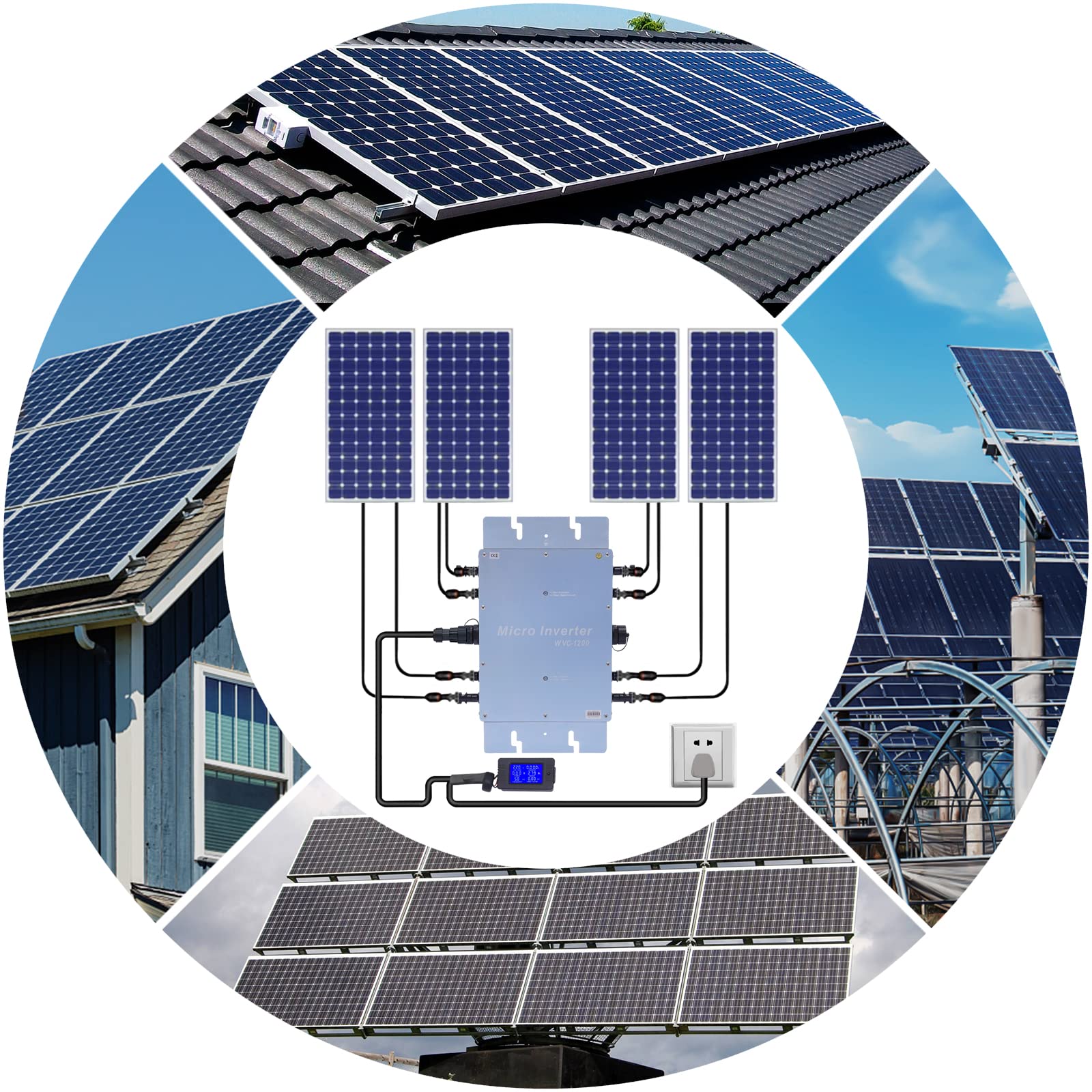 Mikro Wechselrichter 1200W, Mikrowechselrichter, IP65 wasserdicht, MPPT Wirkungsgrad 99,5%, maximale Effizienz 92,5%, Eingangsspannung 22-45V, Für 30V oder 36V Solarmodule