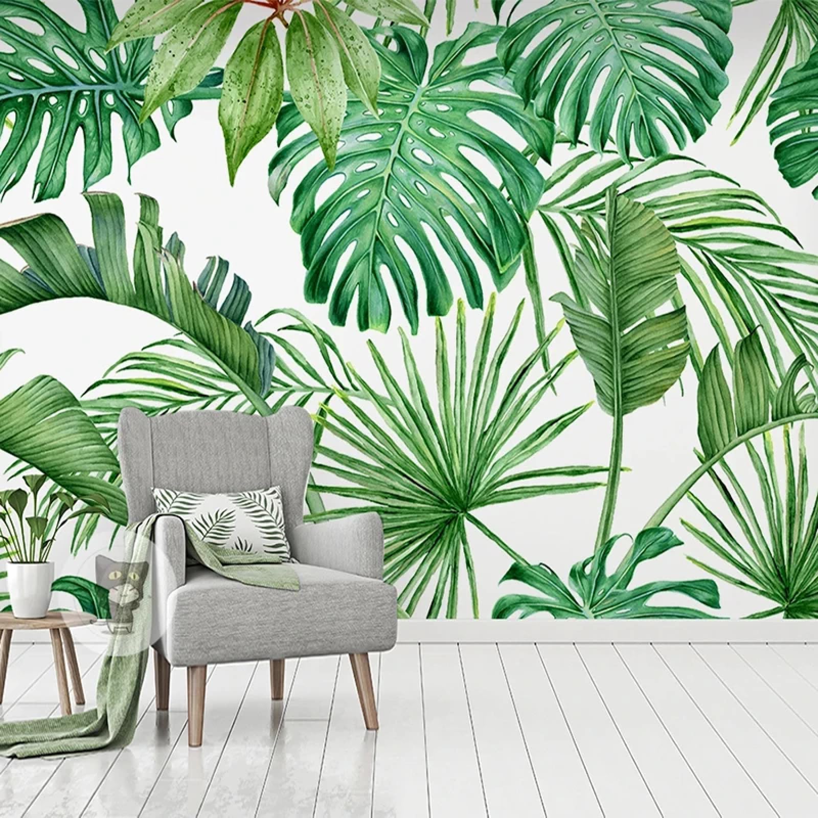 KoKoty 3D Wallpaper Photo Silk Wall Mural Hand Drawn Tropical Rainforest Green leaves-460 x 280 cm-Custom Silk Wall Mural Photo Wallpaper Decoration