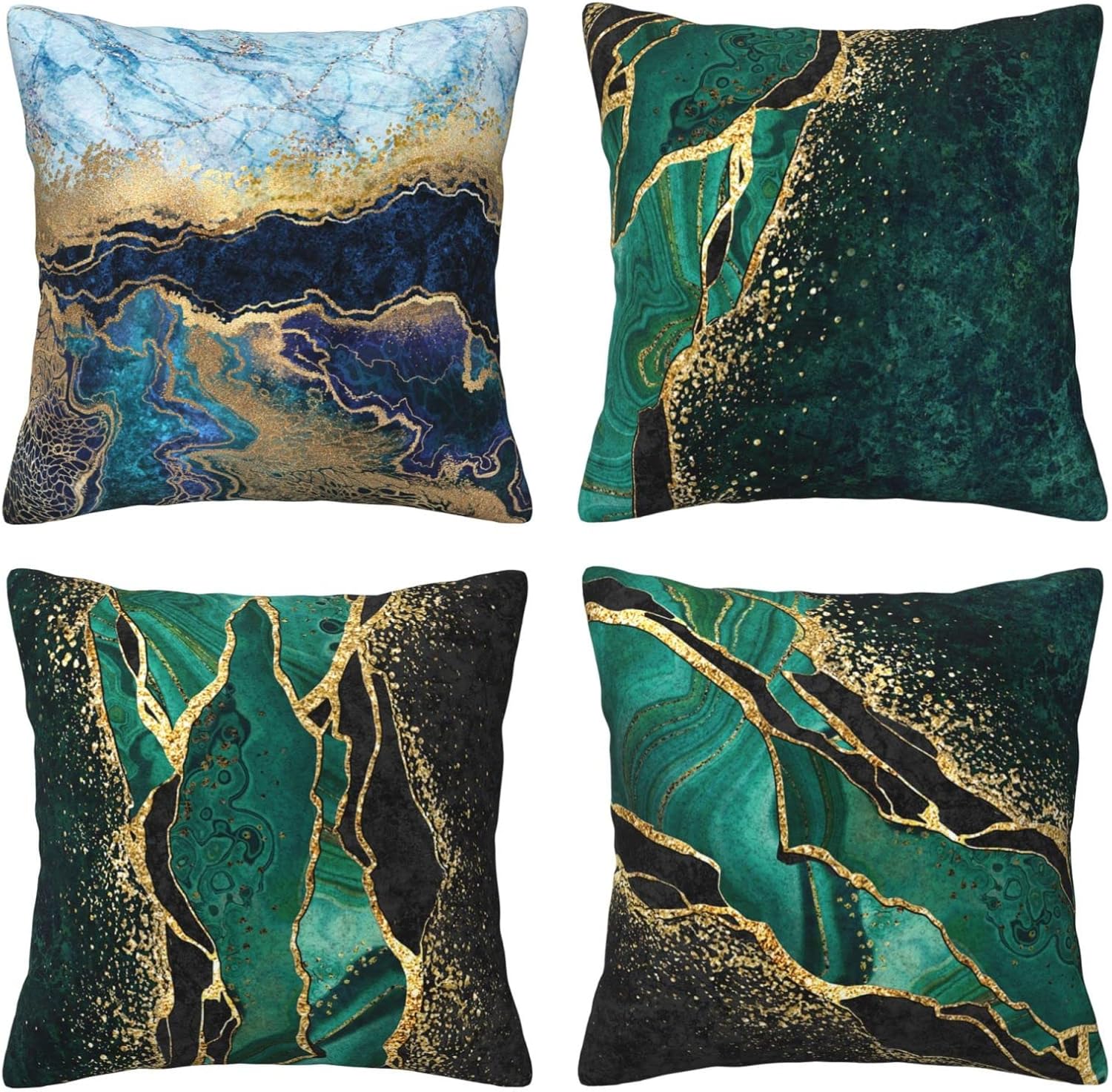LOHDALOLF Turquoise Cushion Covers 45x45 cm Set of 4 Teal Gold Marble