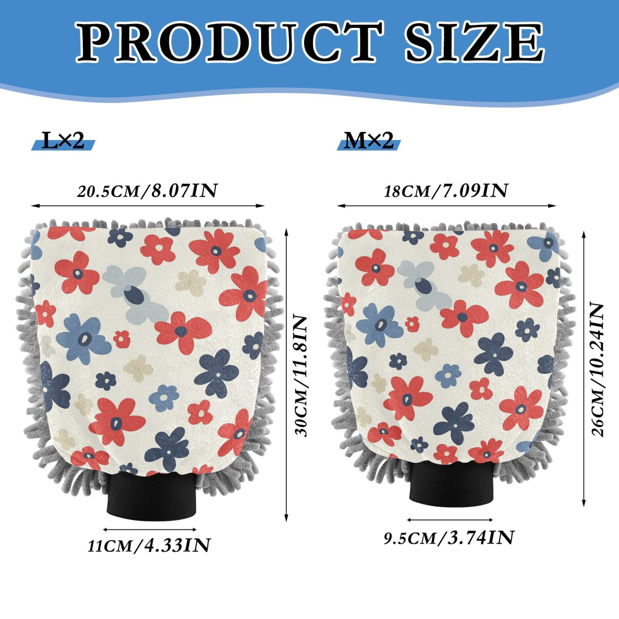 Retro Flowers Poppy Car Wash Microfiber Mitt 2 Pack Car Washing Gloves Scratch-Free Washer Sponge for Cleaning Wash