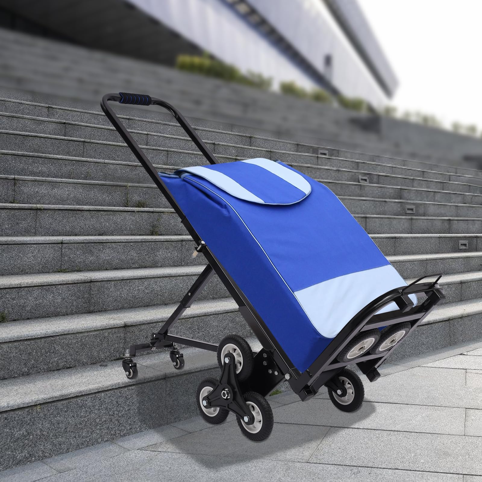Carrello pieghevole per scale e carrello per scale con portata di 150 kg, 8 + 2 ruote, altezza regolabile 73 – 114 cm, per il trasporto su scale, magazzino, giardino
