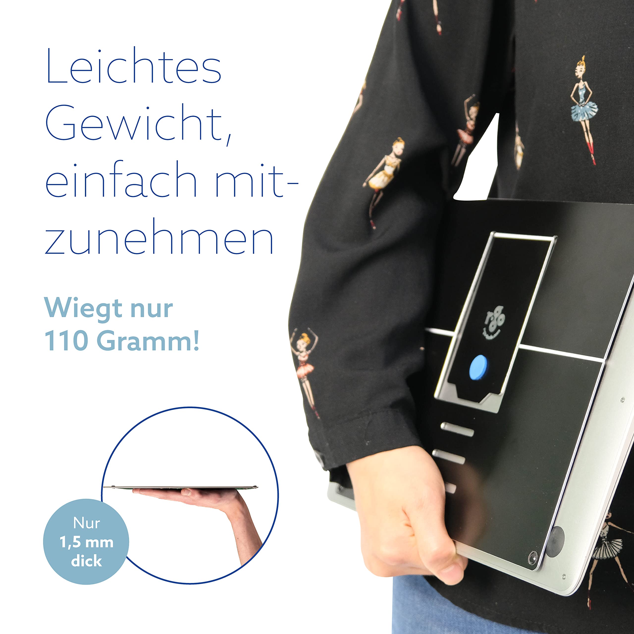 R-Go Tools Supporto Per Laptop R-Go Riser Fissabile, Regolabile, Integrato Con Il Laptop, Alluminio, Nero (laptop Stand R-Go Riser - Integrated With