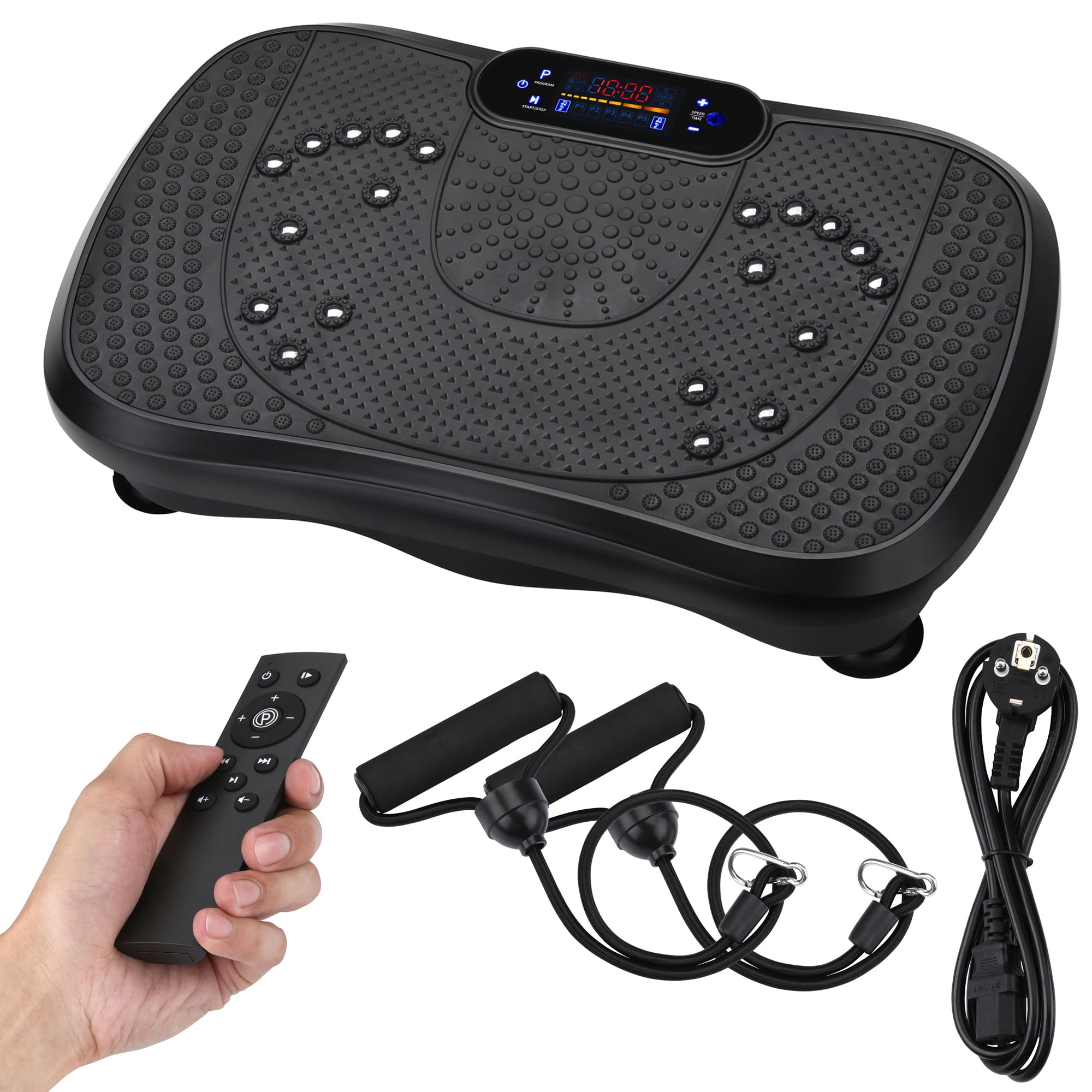 NK Plataforma Vibratoria de Entrenamiento, 99 Velocidades, 5 Modos Automáticos, Pantalla LED, Altavoz Bluetooth, Máquina de Ejercicio en Casa con Bandas de Resistencia, Silenciosa y Compacta
