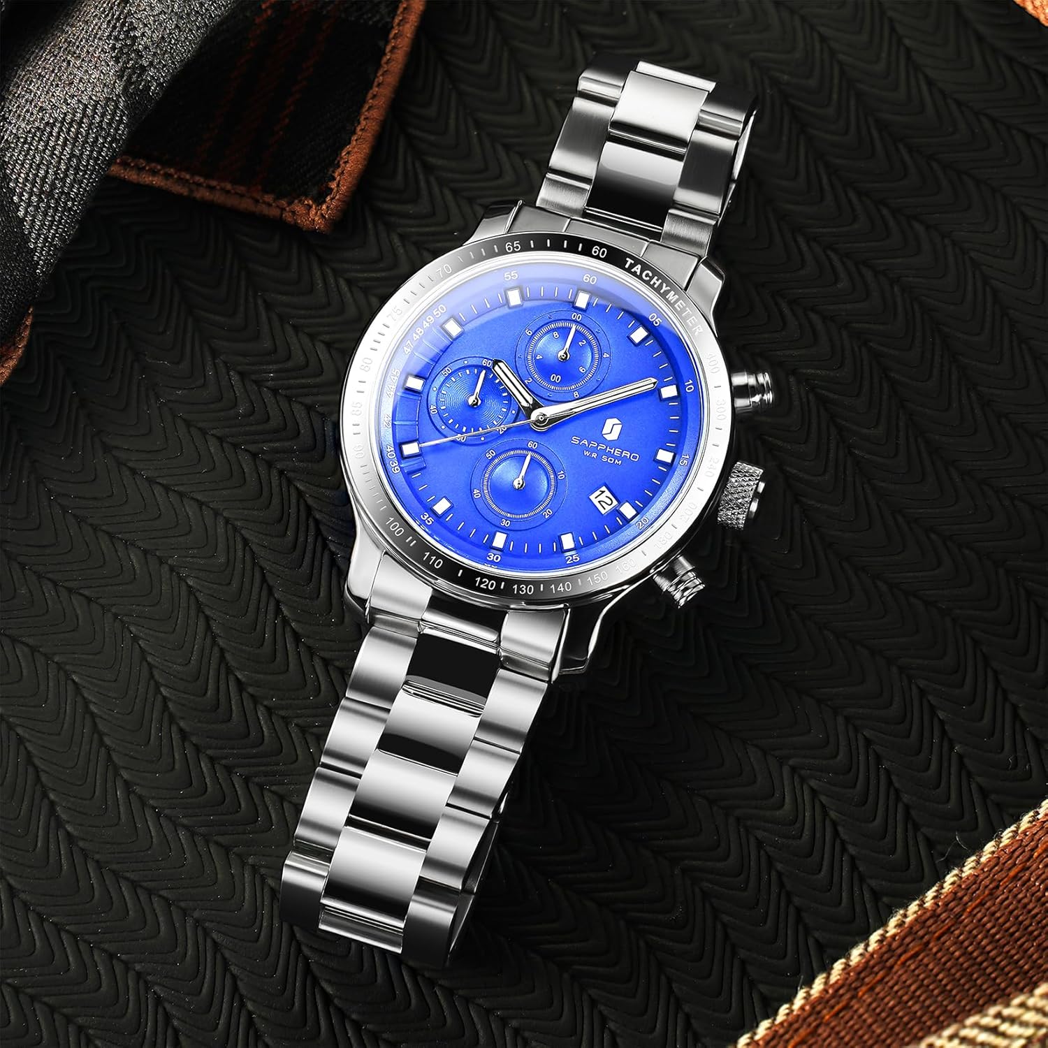 SAPPHERO Men's Wrist Watches - Chronograph Watches for Men, Luxury Stainless Steel, Waterproof Quartz Watch for Business, Casual, and Sports, Stylish Gift for Him - Image 9