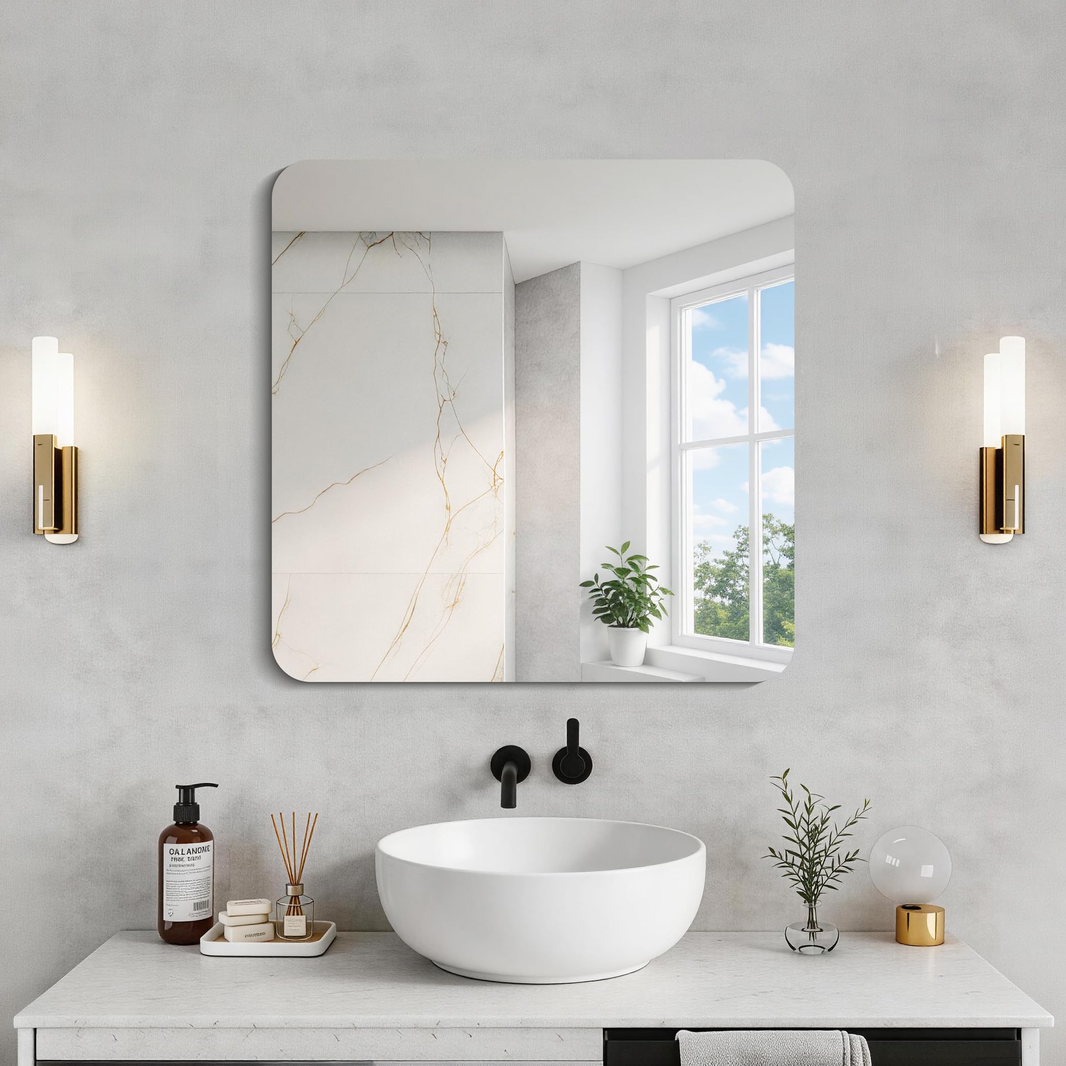 CILIBER Frameless Mirror, 24x24 Square Bathroom Mirrors for Wall Rounded Corner, Frameless Vanity Mirror Over Sink with Polished Edge, 3mm Tempered Glass, Decorative for Bedroom, Living Room, Entryway