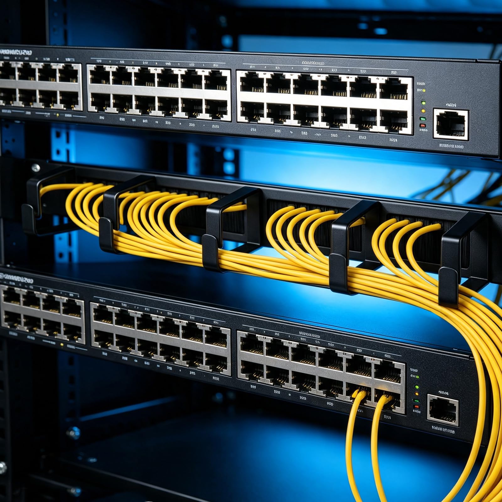 EFUTURETIME 5×19" Panneau Passe-câble avec Brosse 1U, 5 Étriers De Guidage | Panneau de Rangement de Câbles, Armoires Réseau, Rack Serveur, Crochets en D, M6 Écrous à Cage, M6 Vis, 482×45×82mm