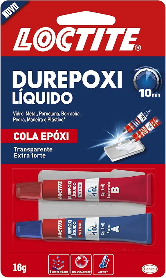 Loctite Cola Epoxi Líquida Durepoxi, cola transparente de alta resistência, resina líquida ideal para uso doméstico e profissional, adesivo à prova d'água, embalagem de 2x8g = 16g