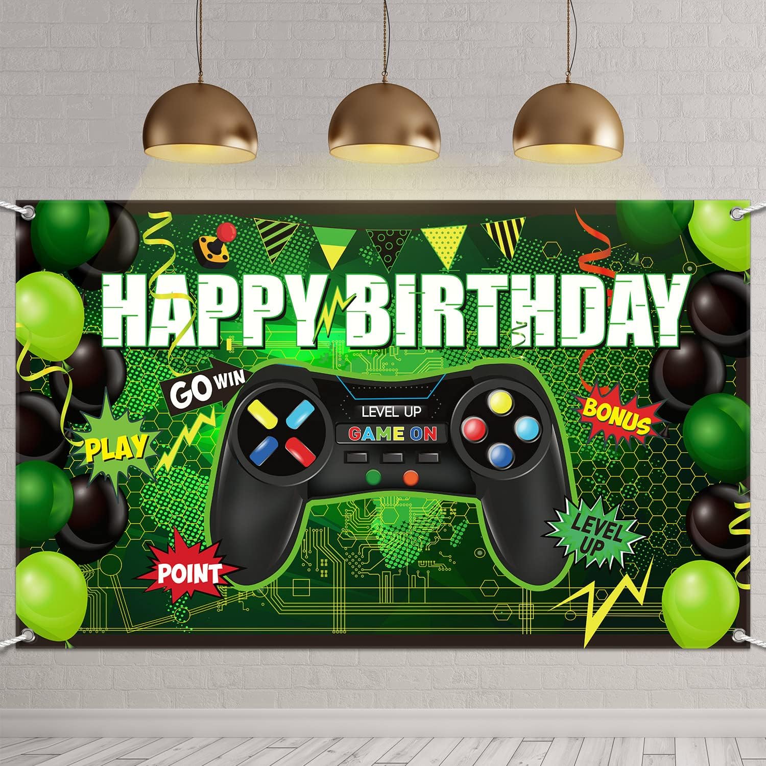 Blulu Video Game Happy Birthday Backdrop Game on Birthday Banner Level up Gaming Theme Party Background Photo Props for Party Wall Decorations Supplies(Green)