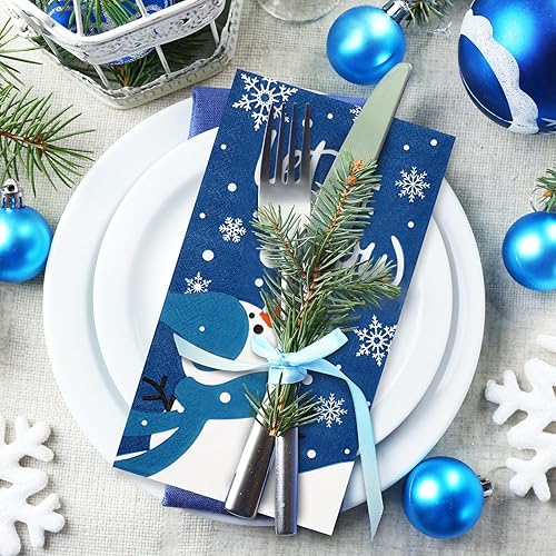 Miniatura 7 de Whaline Servilletas de Navidad para invitados, muñeco de nieve, 3 capas, desechables, de papel, para invierno, suministros de fiesta, decoración de