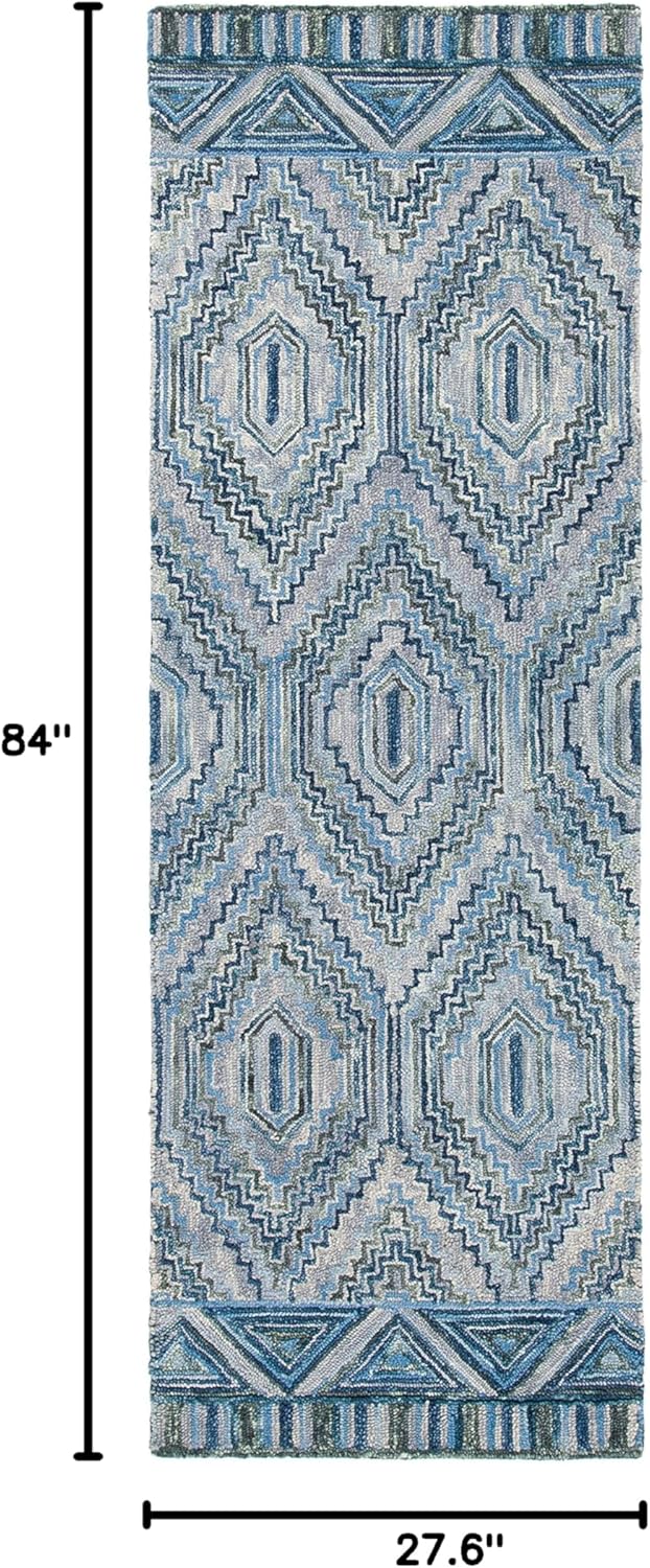SAFAVIEH Aspen Collection Runner Rug - 2'3" x 7', Grey & Blue, Handmade Boho Wool, Ideal for High Traffic Areas in Living Room, Bedroom (APN823F)