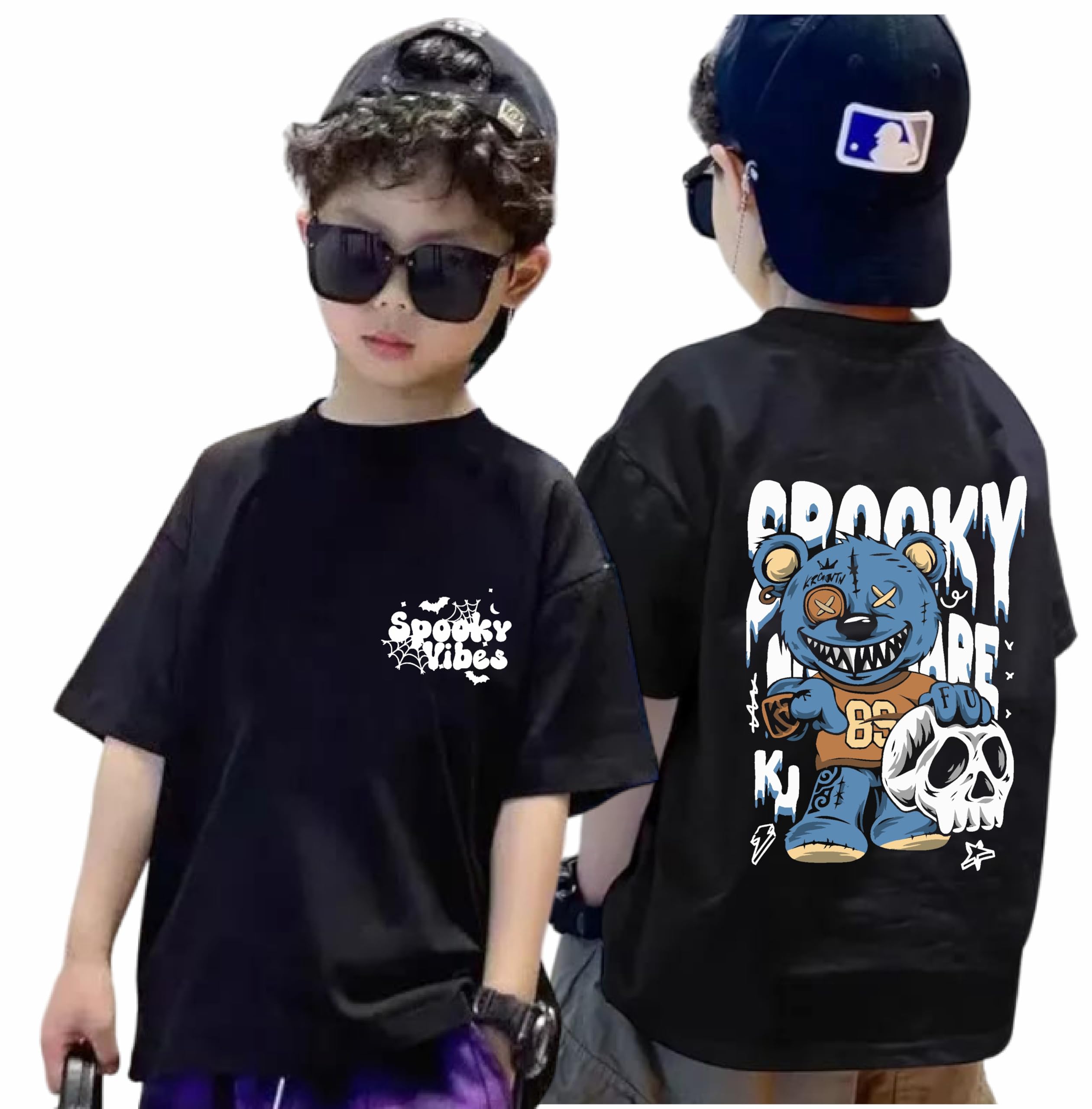 Uniplanet Store Cotton Half Sleeve Regular Fit Black Spooky Anime Boys T-Shirt Back Printed