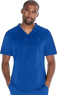 MediChic Scrubs Mens V-Neck Scrub Top with Two Pockets and Mesh Gusset Tuckable Royal