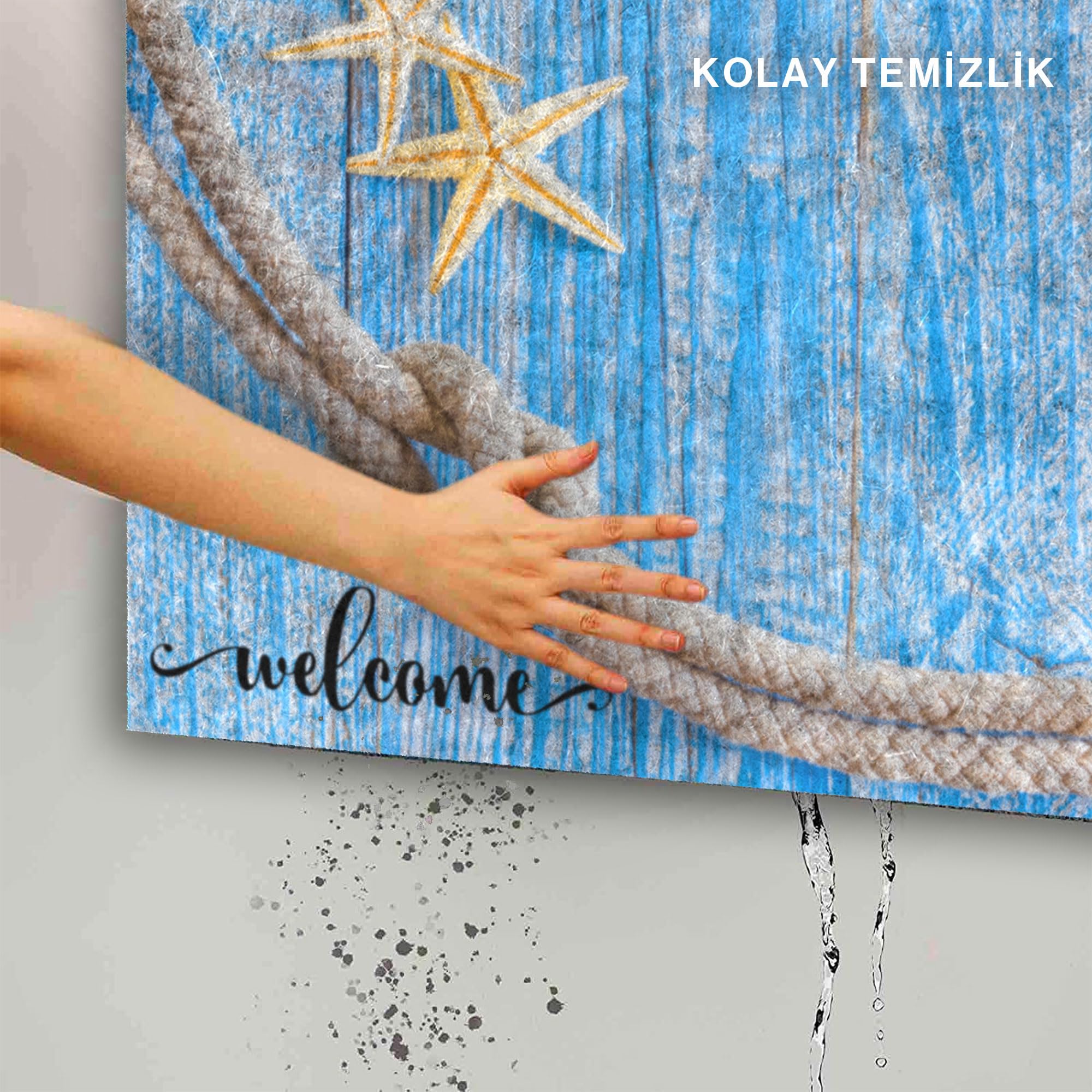 Monnhein Kapı Önü Paspası - Modern ve Şık Kapı Paspası | Ev, Ofis ve Dış Mekân Kullanımı İçin (Ocean Serenity) 45x65