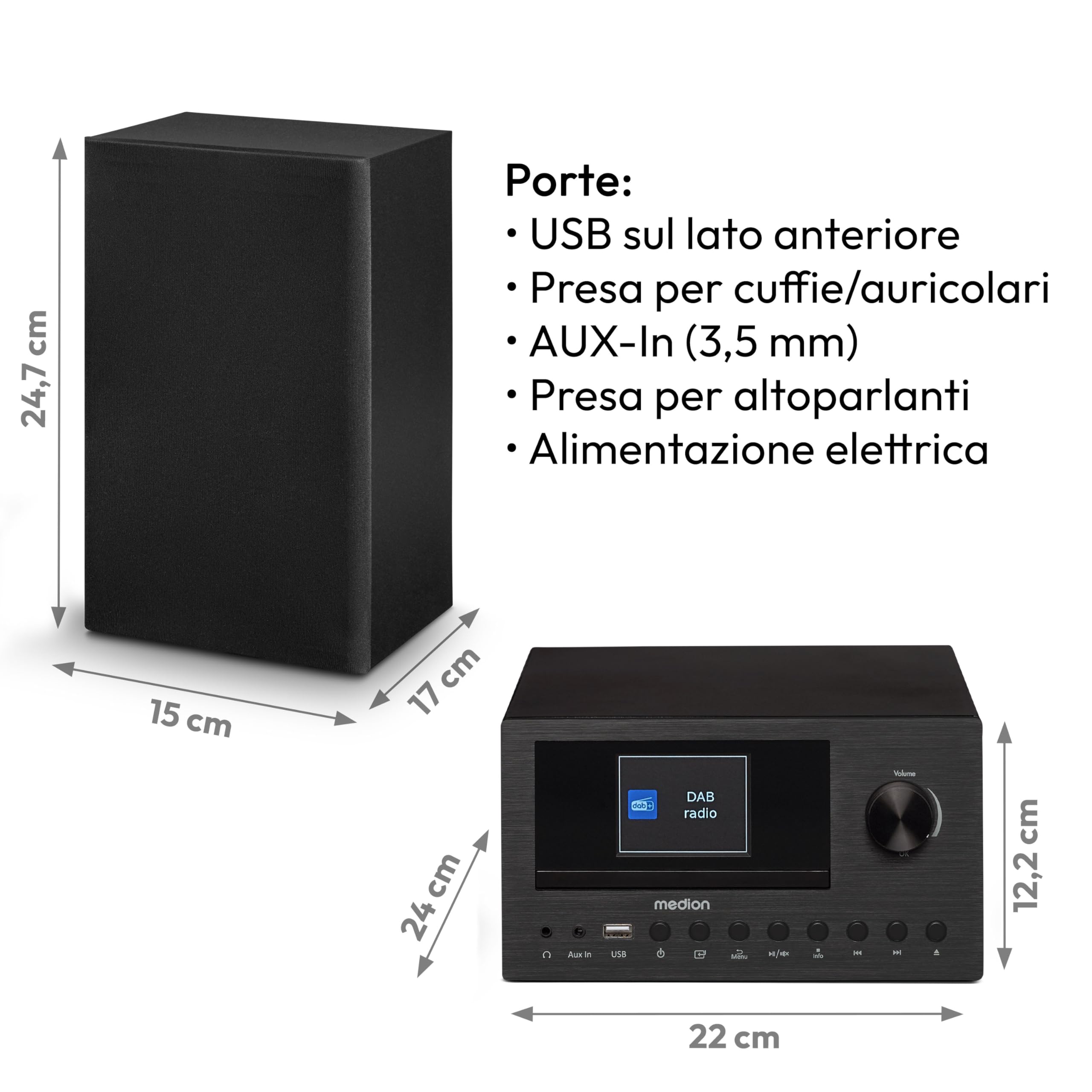 MEDION P85003 Micro Audio System Radio Internet Dab+ FM Bluetooth USB AUX 2x150 W Nero