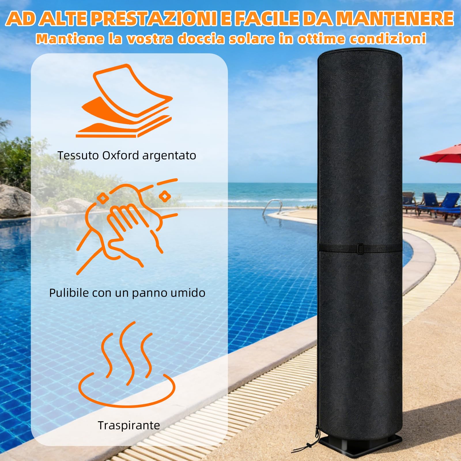 Copertura per doccia solare impermeabile, antivento, resistente ai raggi UV, in robusto tessuto Oxford, protezione per doccia da giardino, doccia esterna, doccia piscina 230x67 cm, nero