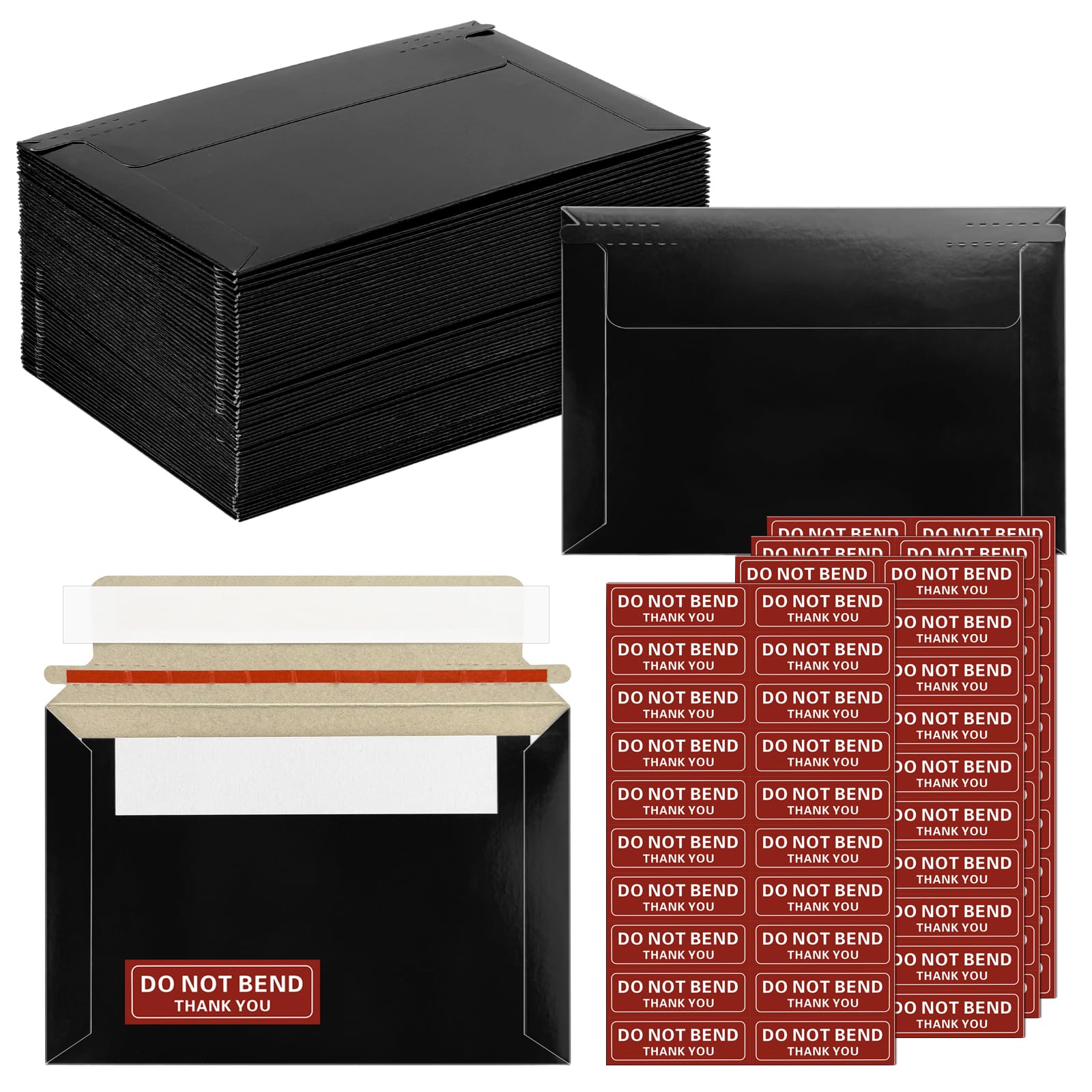 Cmkura 80 Pack 6.5x4.5 Inch Rigid Mailers,Self Seal Rigid Envelopes,Black