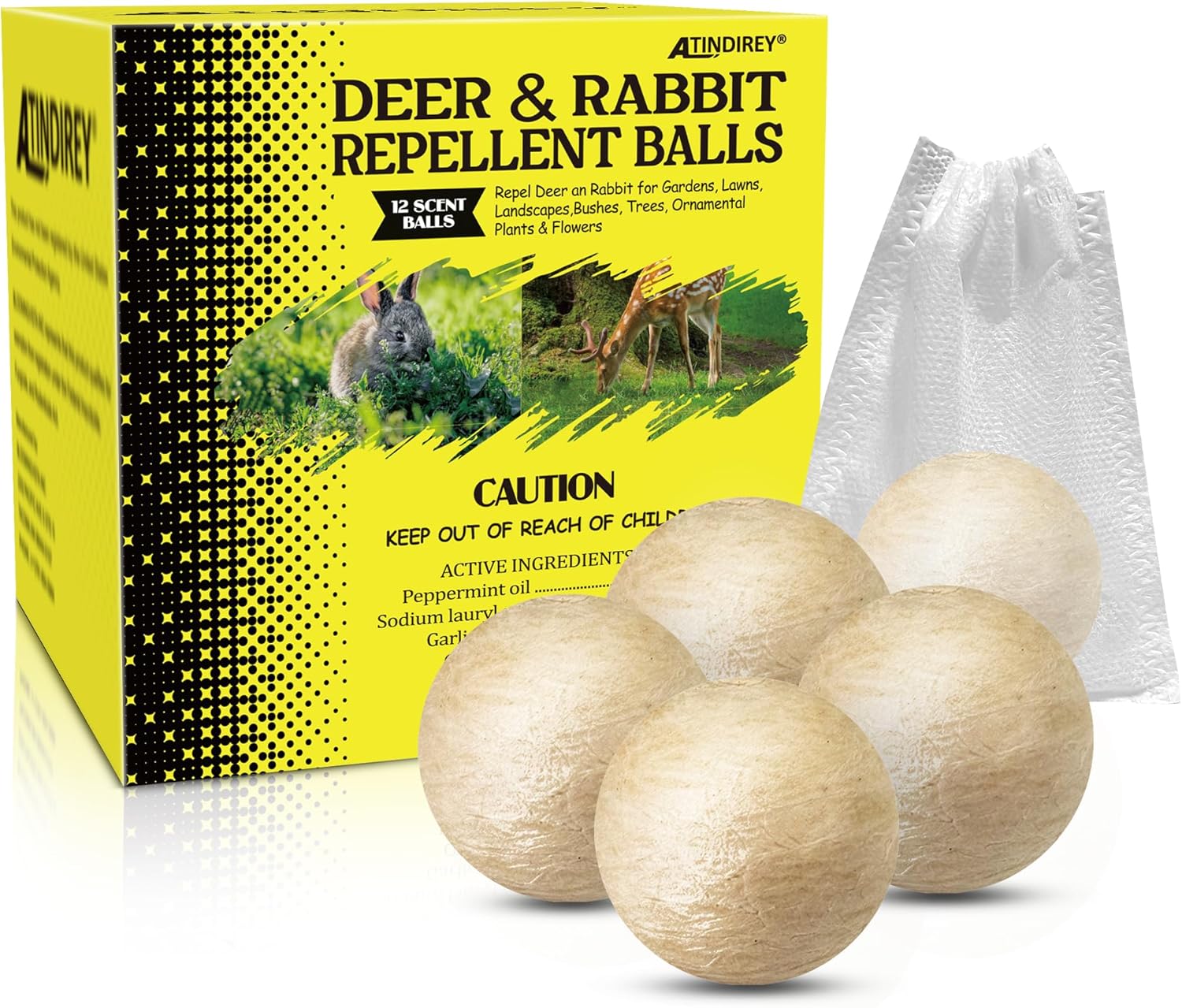 Deer & Rabbit Repellent Balls- Outdoor Animal Deterrent for Garden, Yard, Trees & Plants | Natural, Long-Lasting | Safe for Pets, Kids, Flowers & Vegetables (12PCS)