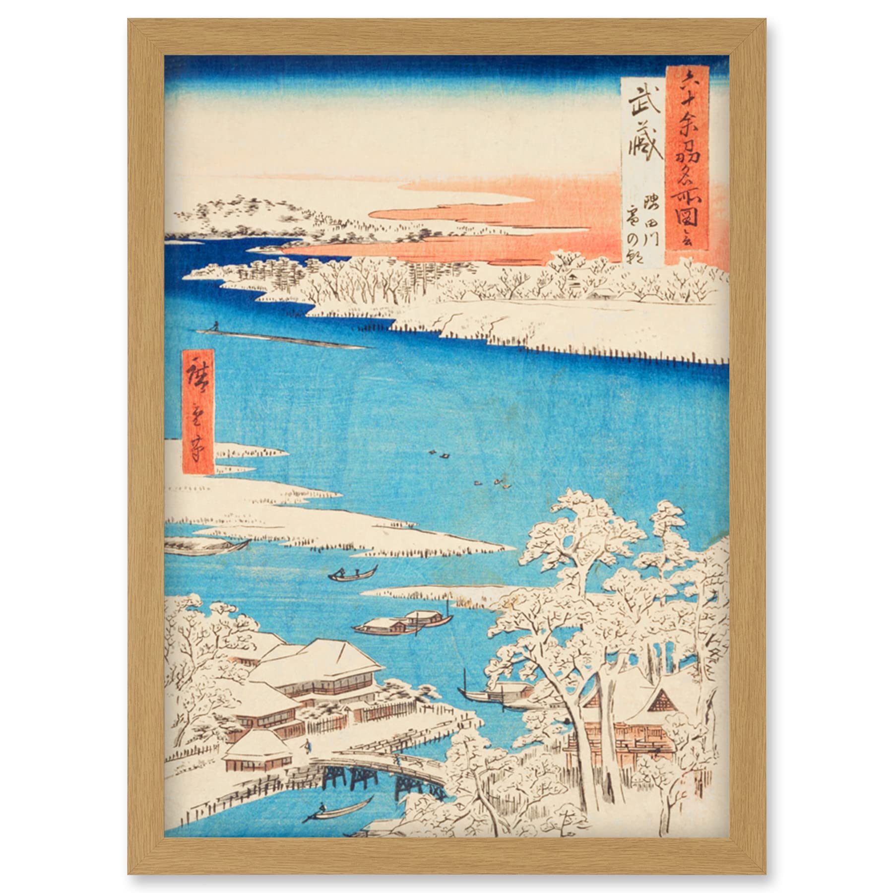 Artery8 Sumida River, Snowy Morning Musashi Province Utagawa Hiroshige Japanese Woodblock Artwork Framed Wall Art Print A4