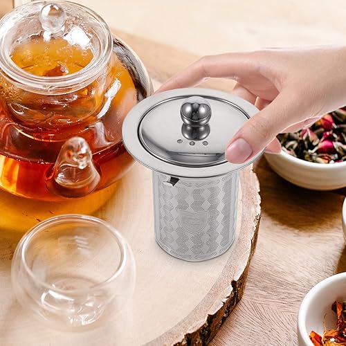 Miniatura 9 de HEMOTON Colador de té con tapas, filtro de té de acero inoxidable, filtros de té, tetera de metal, accesorios para tetera, accesorios para cafetera,