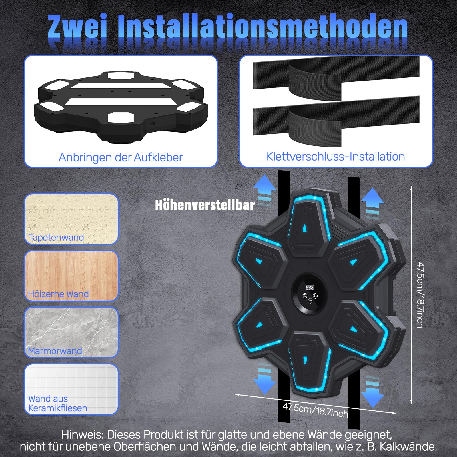 semai Music Boxing Machine, Bluetooth Boxmaschine mit Musik, LED Wandmontiertes Boxziel mit 9 Geschwindigkeitsmodi & Zählmodus, Elektronisches Boxtrainingsgeräte für Heimtraining, Fitnessstud