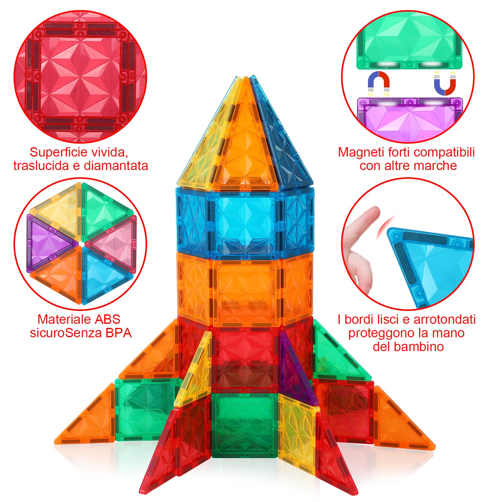 NorthBeland Costruzioni Magnetici per Bambini 3 Anni, 68 Pezzi 3D Costruzioni Magnetiche Blocchi Magneti Bambini