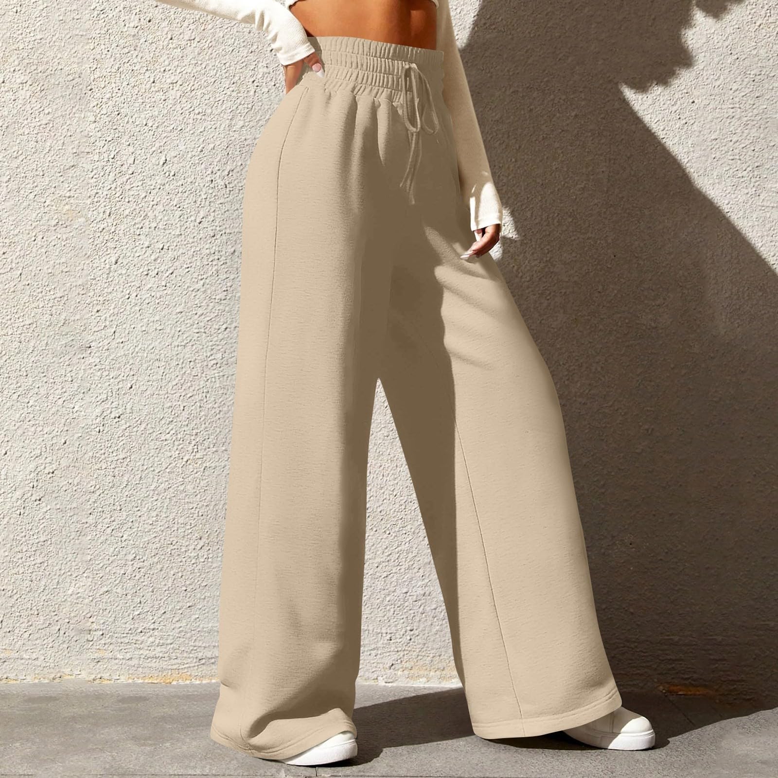 Jogginghose Damen High Waist Mit Kordelzug Palazzo Hose Sporthose Einfarbige Baggy Weite Hose Casual Elegant Freizeithose