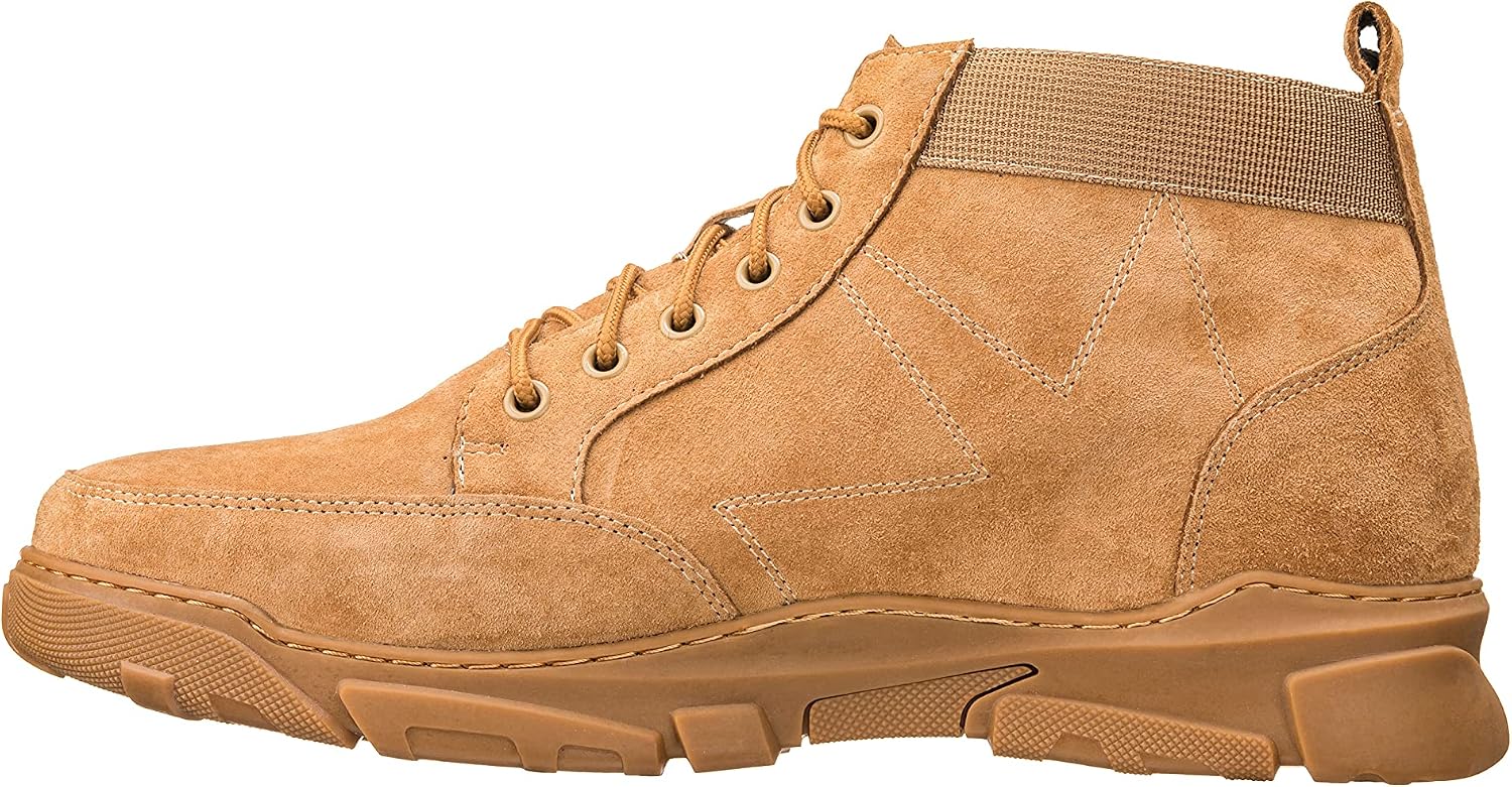 CALTO Men's Invisible Height Increasing Elevator Shoes - Nubuck Desert Tan Lace-up Work Boots - 2.9 Inches Taller - K50131- Size 8 D(M) US