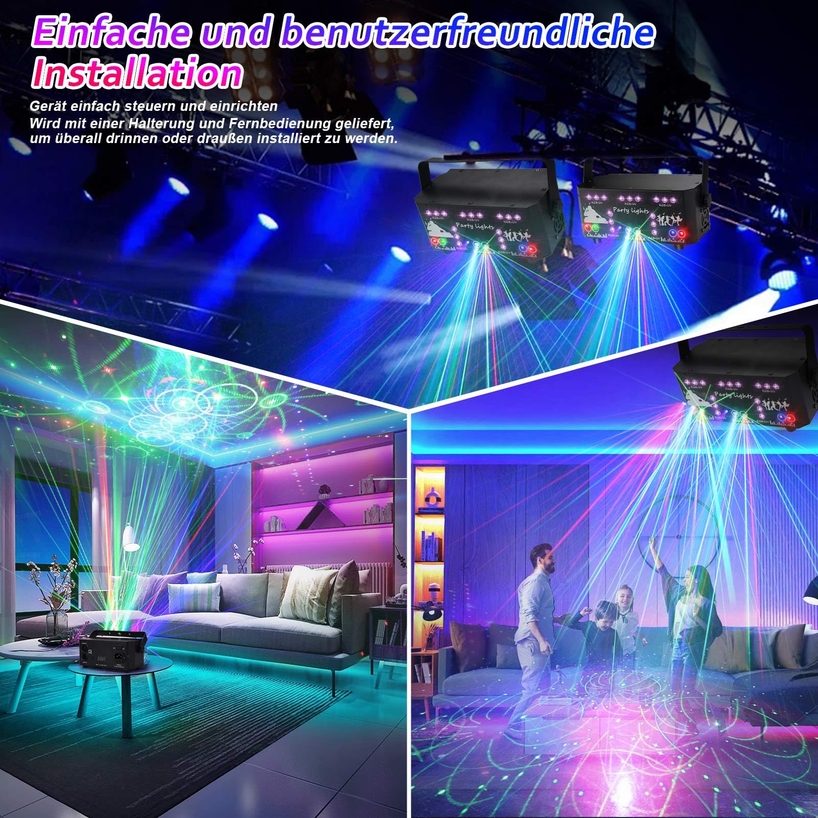 Fwiull Luce da discoteca per feste con telecomando, DMX controllata dalla musica, luce stroboscopica, proiettore DJ, luci LED RGB per Halloween, Natale, club (WRSL23)