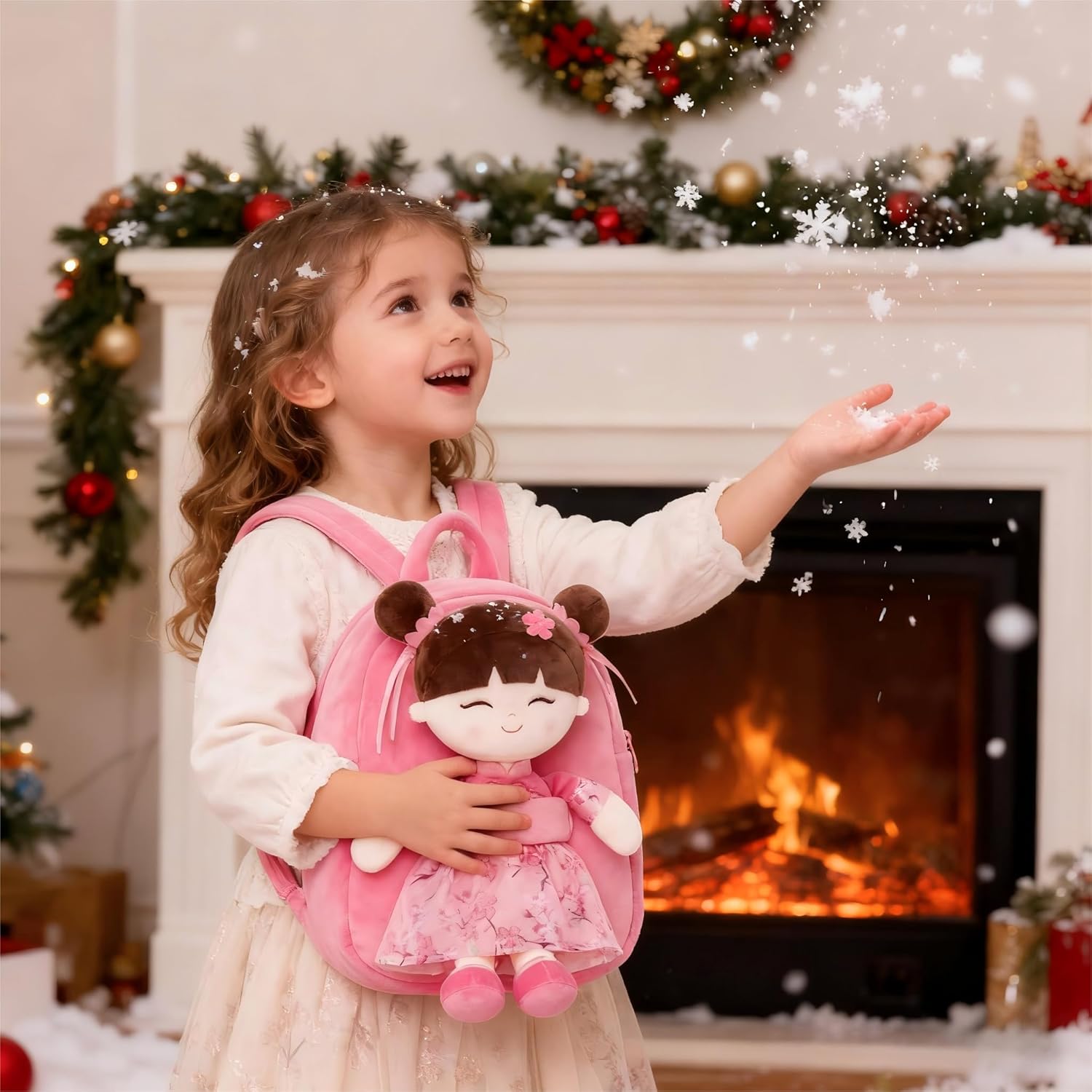 Gloveleya Back to School Gifts for Girls Kids Backpack Toddler Backpack Soft Plush Asian Girl Doll Backpacks Pink 9" - Image 7