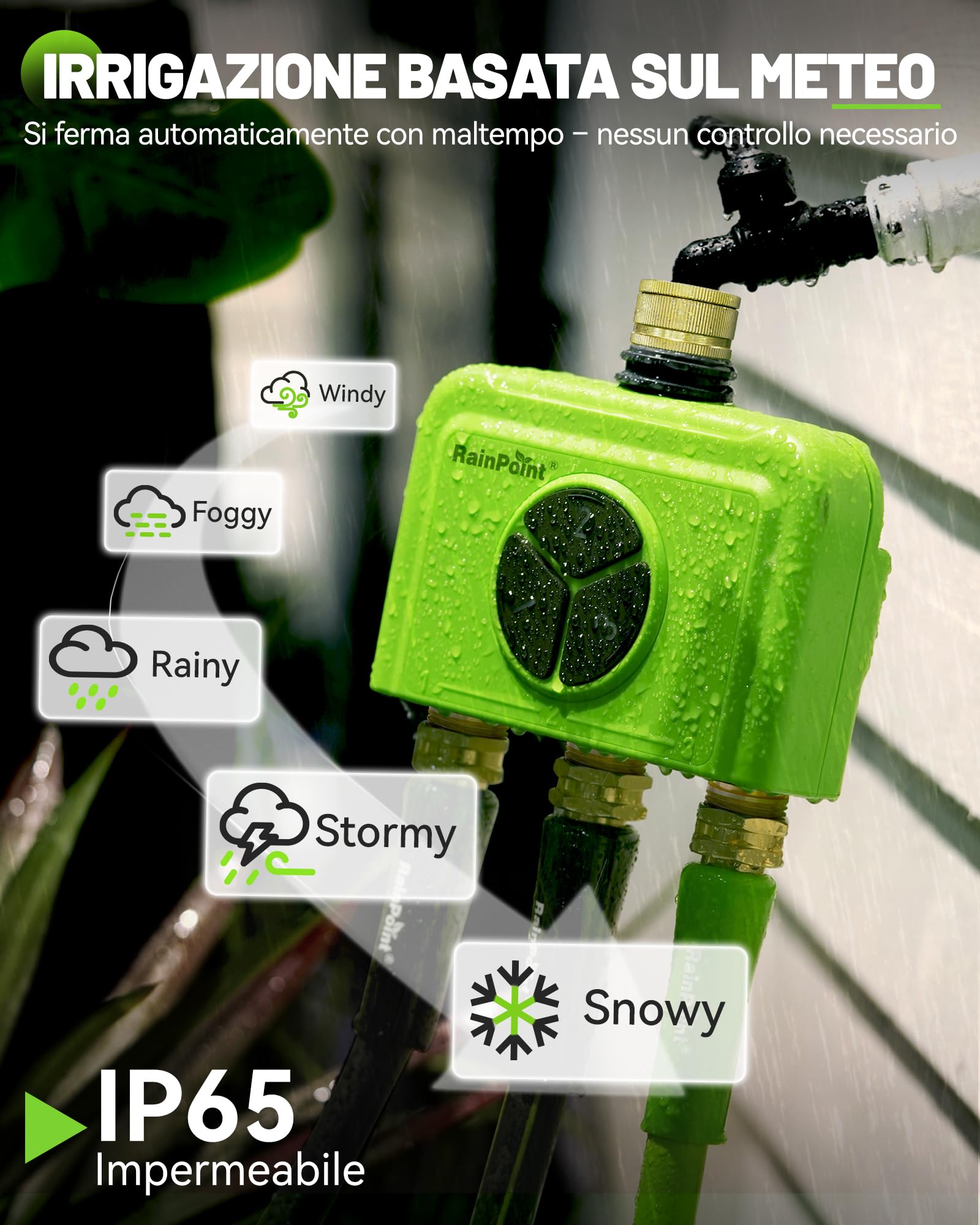 RAINPOINT Centralina Irrigazione WiFi 3 Zone con Hub, Timer Irrigazione WiFi, Ingresso in Ottone, Controllo App e Vocale, Ritardo Pioggia Automatico per Giardino e Prato