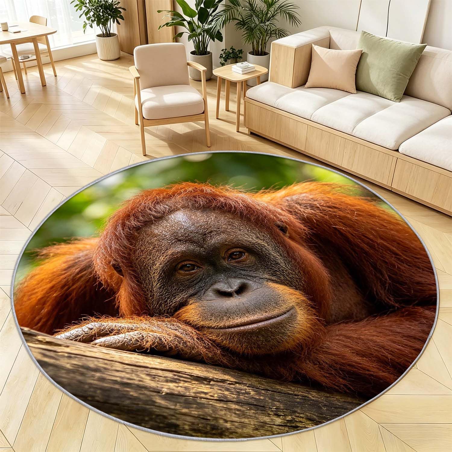 Tapis rond orang-outan lavable en machine avec envers antidérapant sécurisé YDT2733