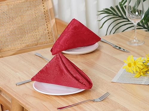 Miniatura 7 de uxcell Paquete de 6 servilletas de poliéster, servilletas florales impresas para fiestas y Navidad, 19 x 19 pulgadas, color rojo