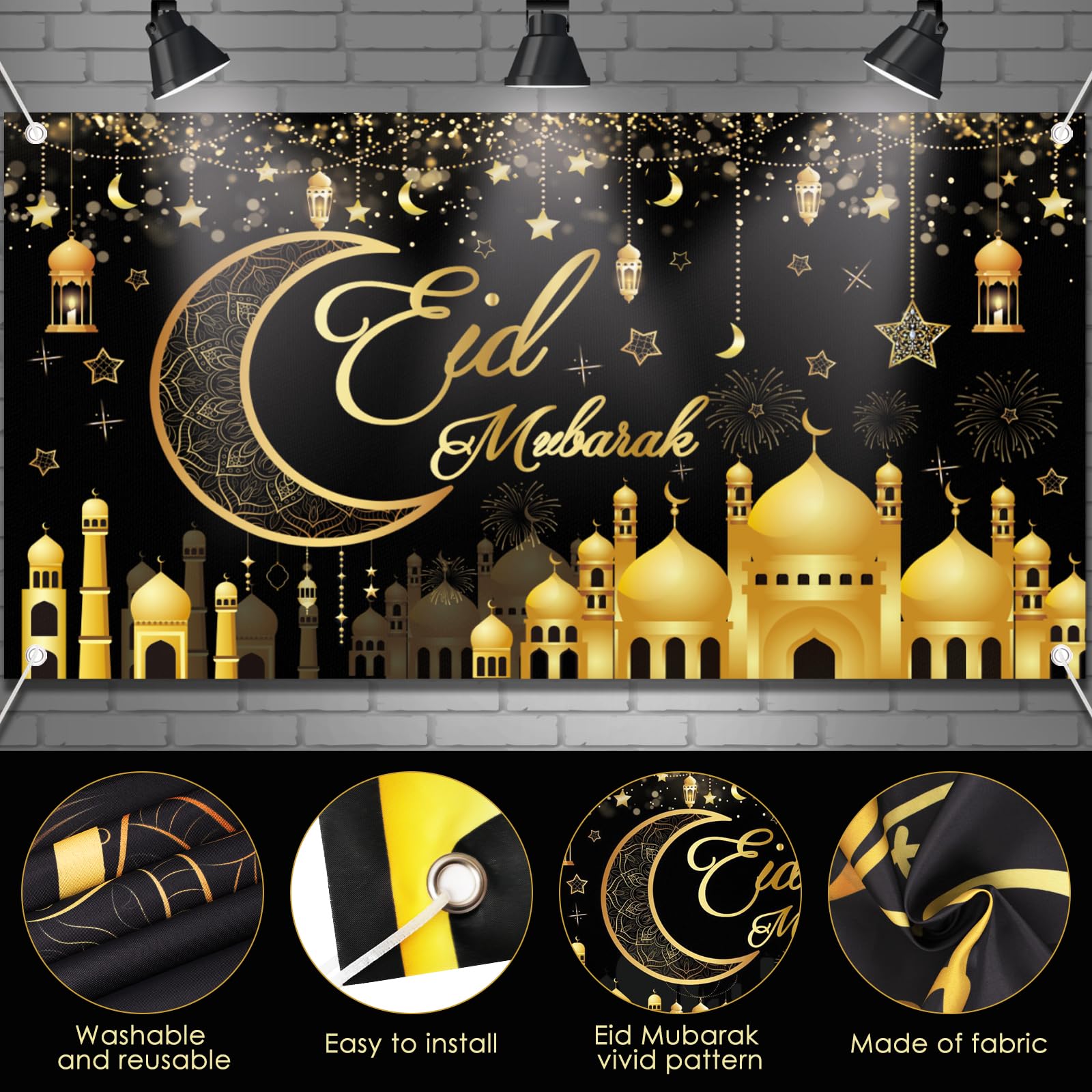 AhfuLife Large Eid Mubarak Backdrop Banner 205 x 111cm - Image 3