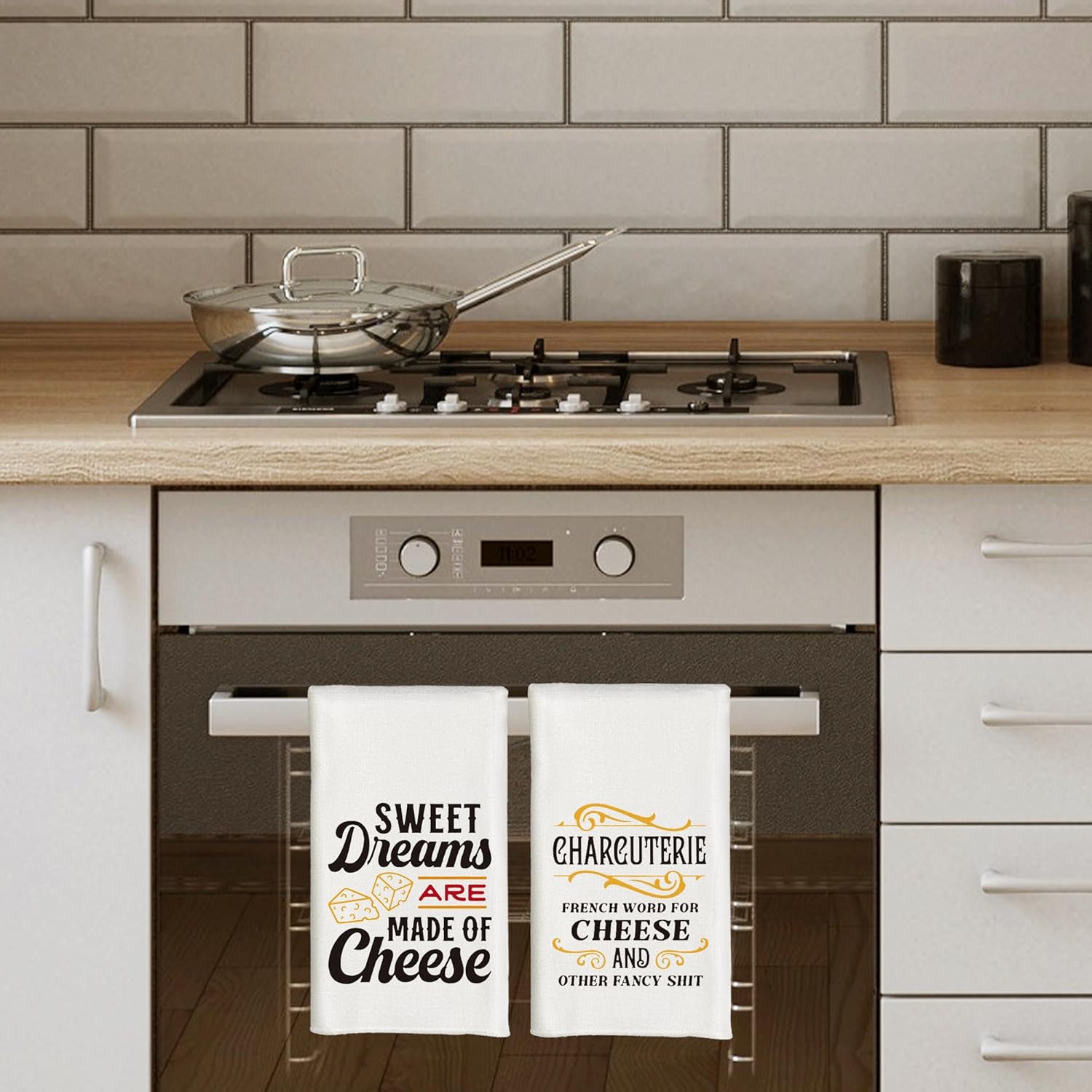 Wine and Cheese Kitchen Towels Set of 2, Funny Dish Towels with Drying, Cheese Wine Lovers Gifts, Funny Kitchen Decor, Bar Towels for Home Bar Kitchen, 16x24 Inch - Image 2