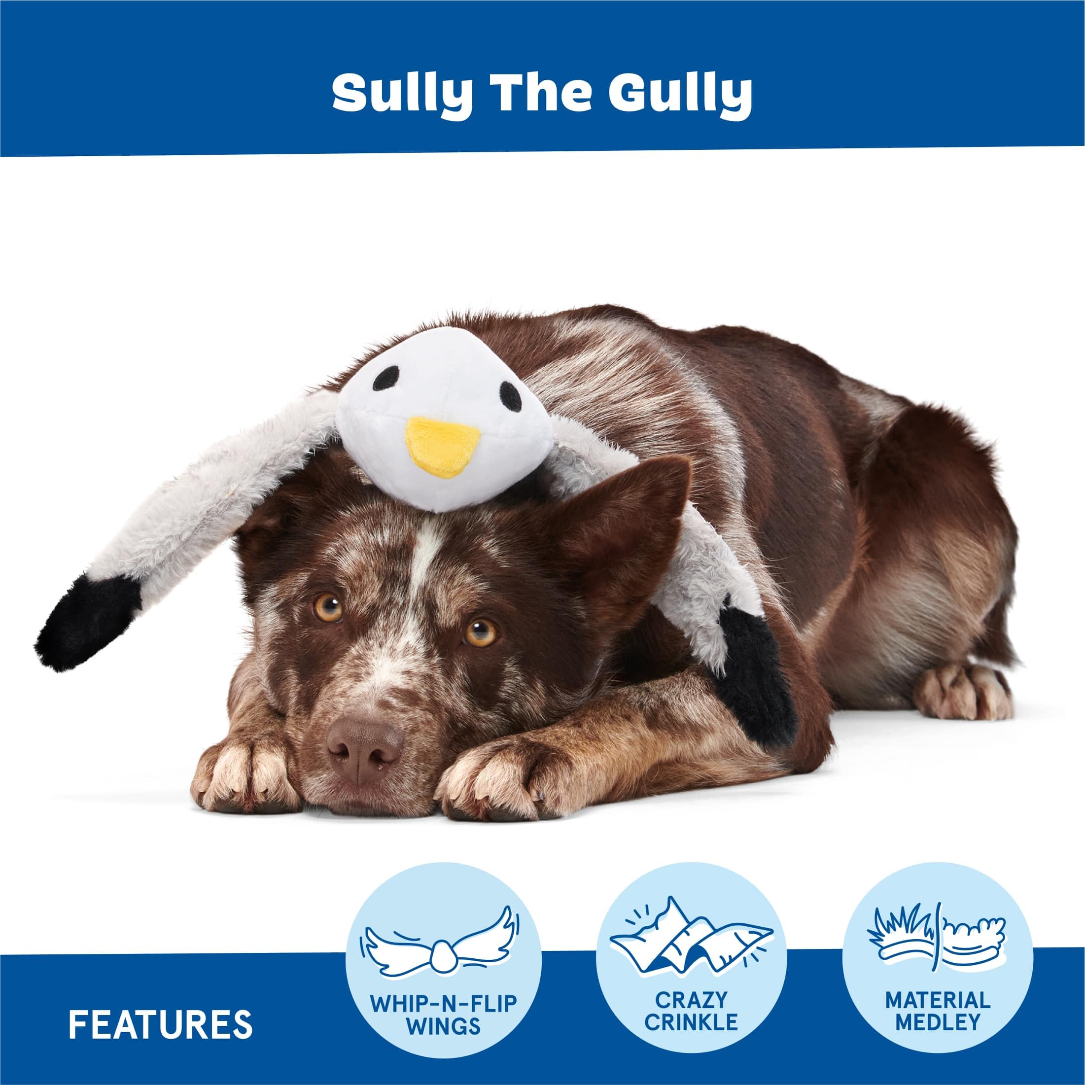 BARK Dog Toy Sully The Gully Squeaky Toy For Dogs, Plush Seagull Crazy Crinkle, Whip-N-Flip Wings For Thrash Play - Image 4