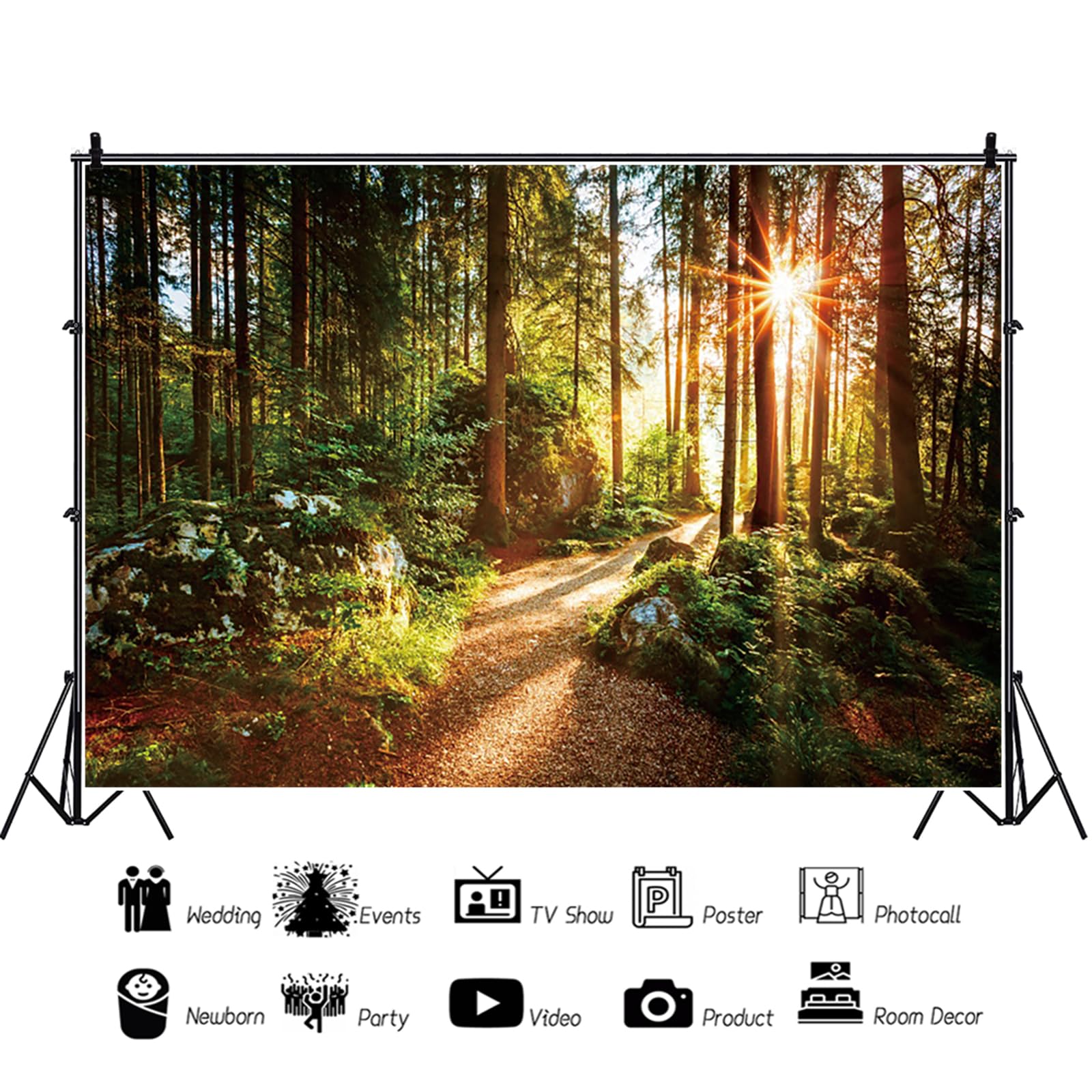 Forêt Toile de Fond 3x2,5 m, Nature Vert Jungle Forêt Paysage Naturel Soleil Camping en Plein air Vinyle Fond de Photographie Anniversaire bébé Douche fête Photo Studio Accessoires