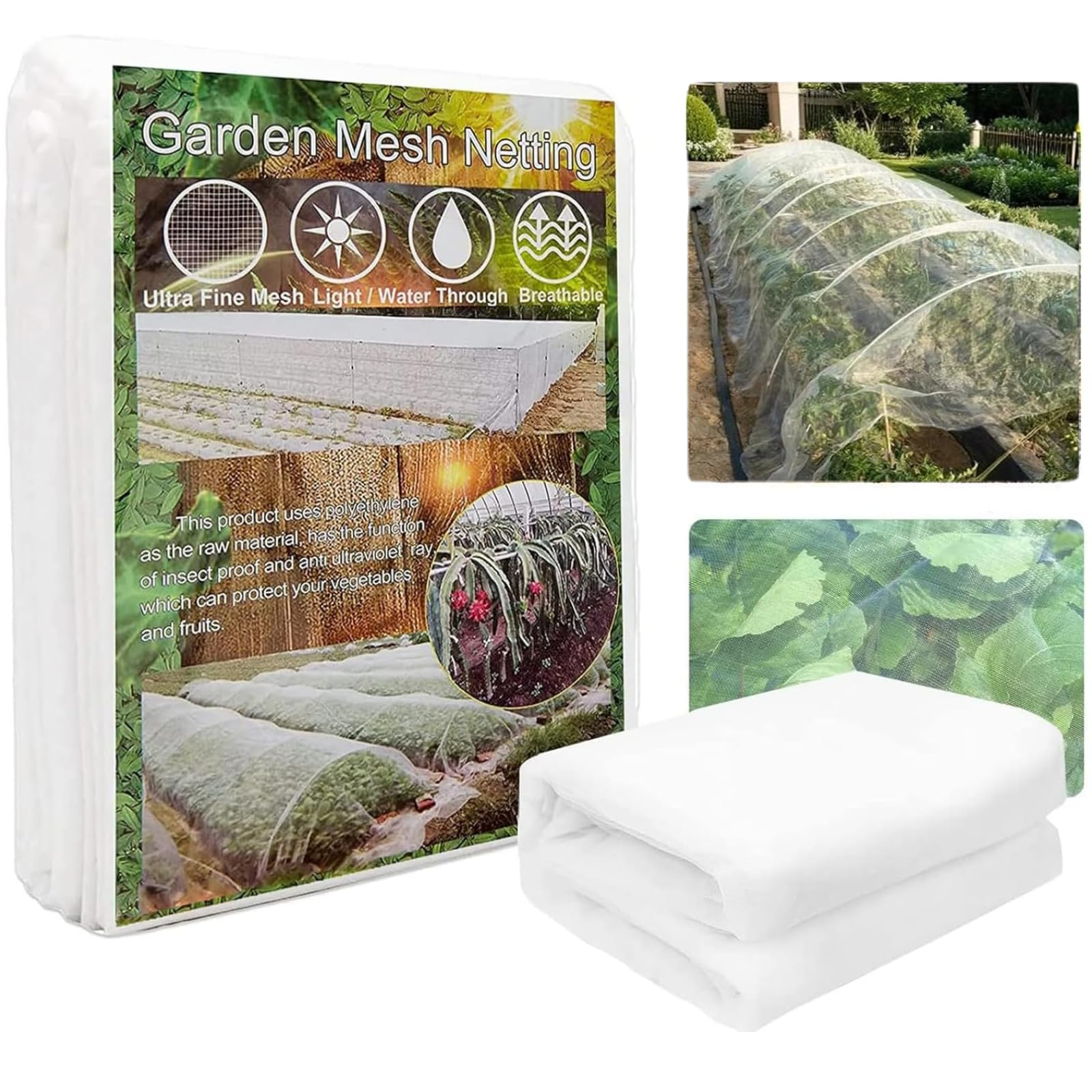 Garden Insect Mesh Netting, 1mm Ultra Fine PlantCovers for Garden Protection. Mosquito Net Pest Barrierfor Vegetables Fruits Greenhouse Row Cover Raised BedBarrier (9.8ft x 19ft (3m x 6m))