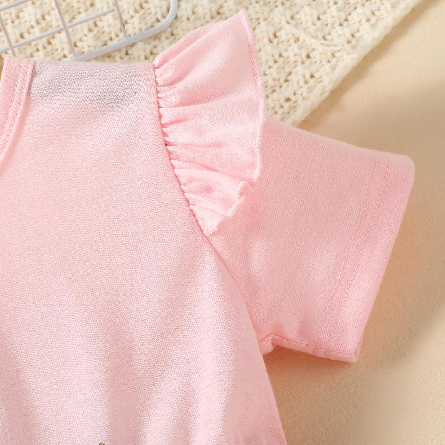 Toddler Baby Girl Bell Bottoms Outfits Ruffle Short Sleeve Shirt Tops and Floral Flared Pant Set - Image 4