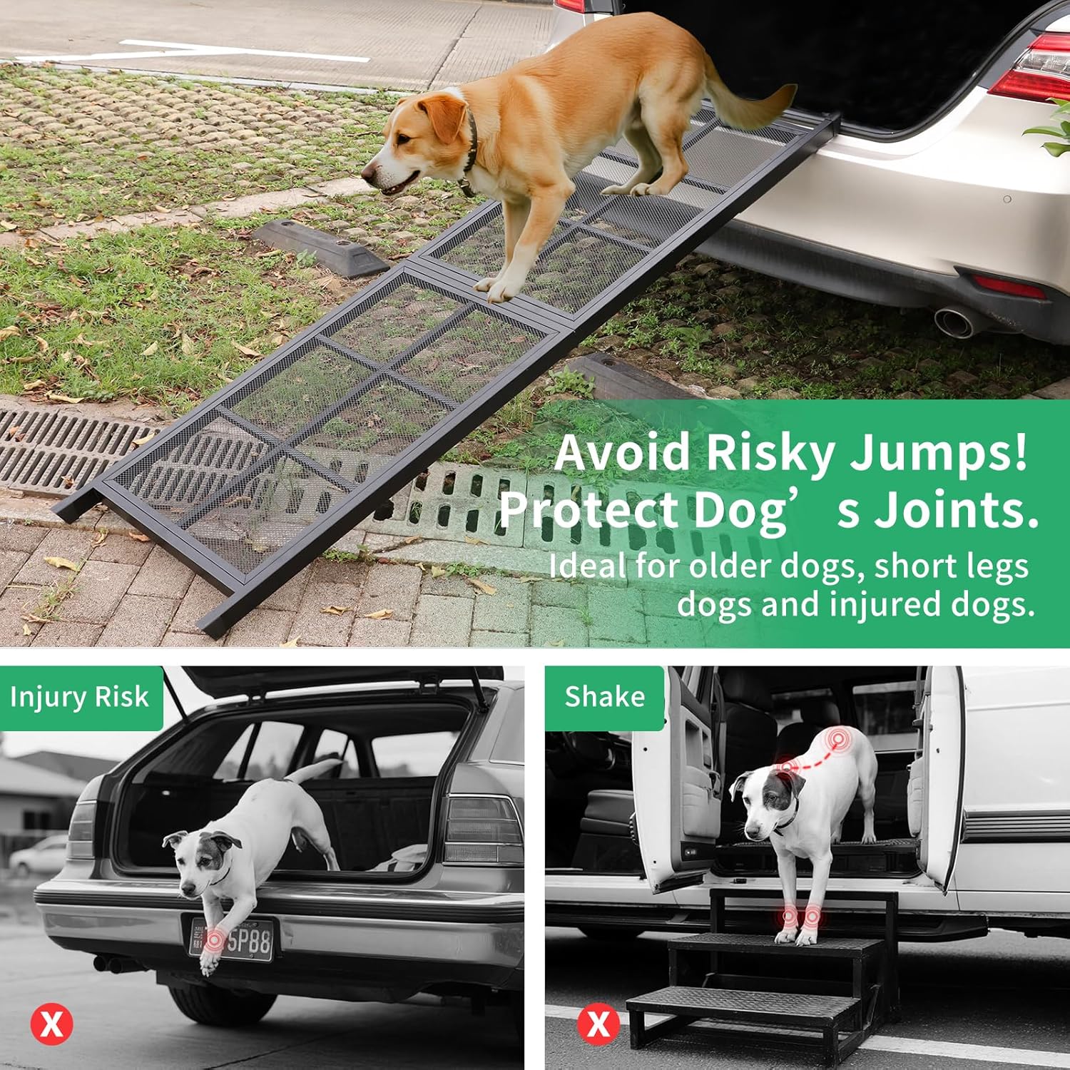Dog Ramp for Car, 74 X 20 Dog Car Ramp for Large Dogs SUV Truck, Outdoor Folding Portable Large Pets (Up to 250LBS) Car Steps for Truck SUV Van Stairs with Non-Slip Surface, 250lb Capacity