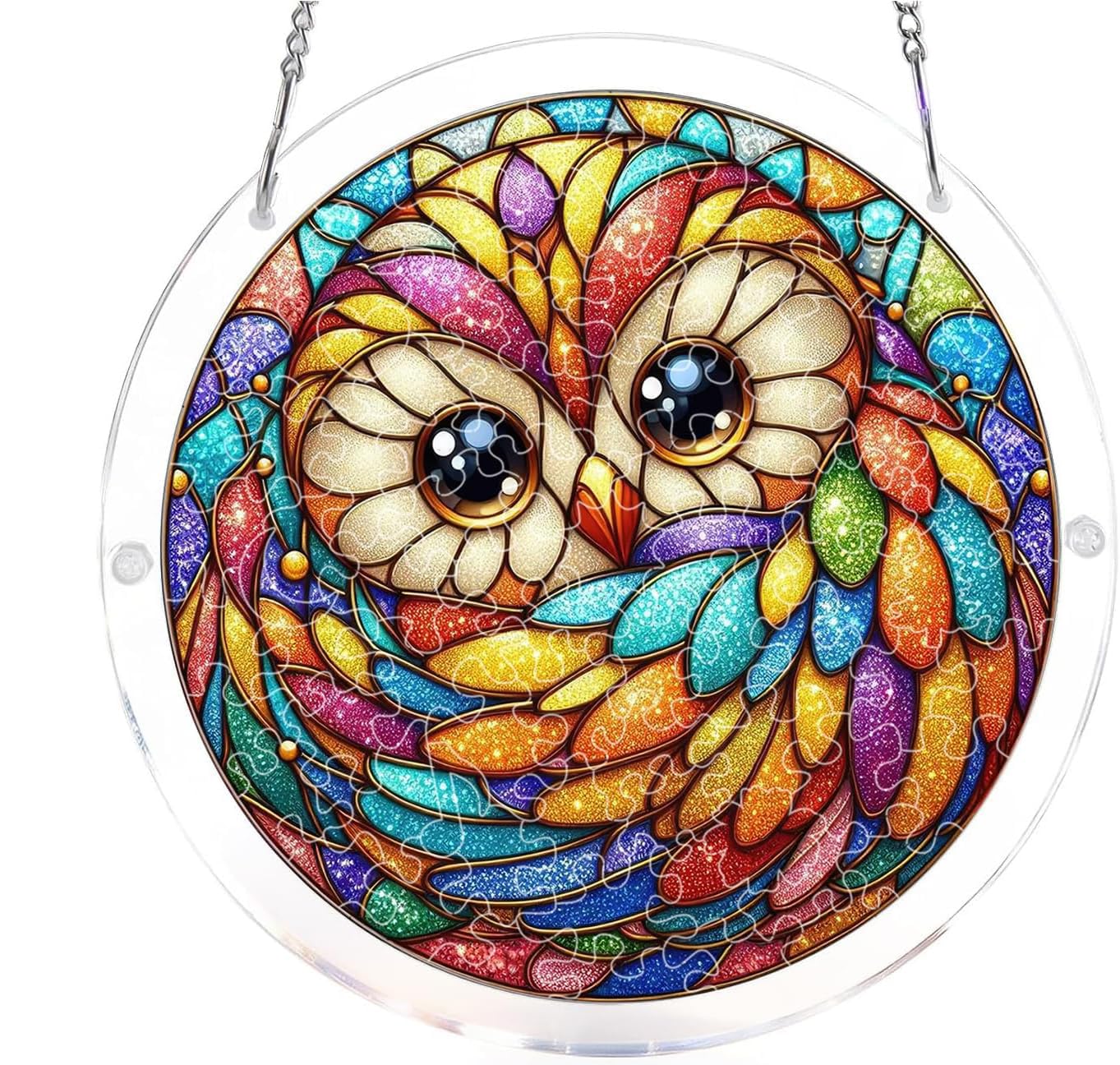 Owl- Acrylic Jigsaw Puzzles Suncatcher, 8.9 Inch Window Hanging Suncatcher Acrylic Puzzle, DIY Home Decor Art Gift