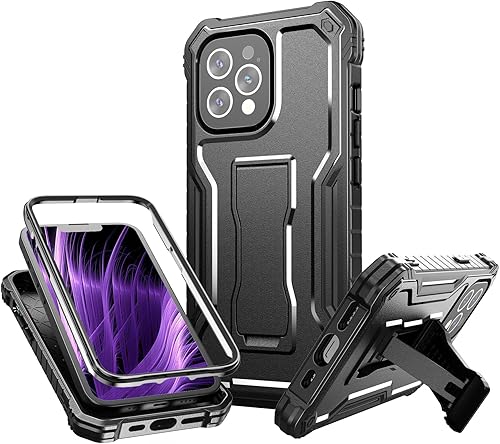 FITO Funda para Apple iPhone 13 Pro, doble capa a prueba de golpes resistente con protector de pantalla de vidrio templado y soporte integrado