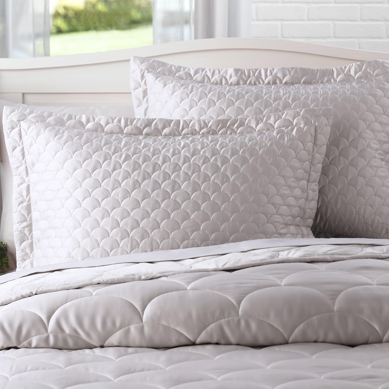 Standard Pewter Satin Quilted Pillow Sham