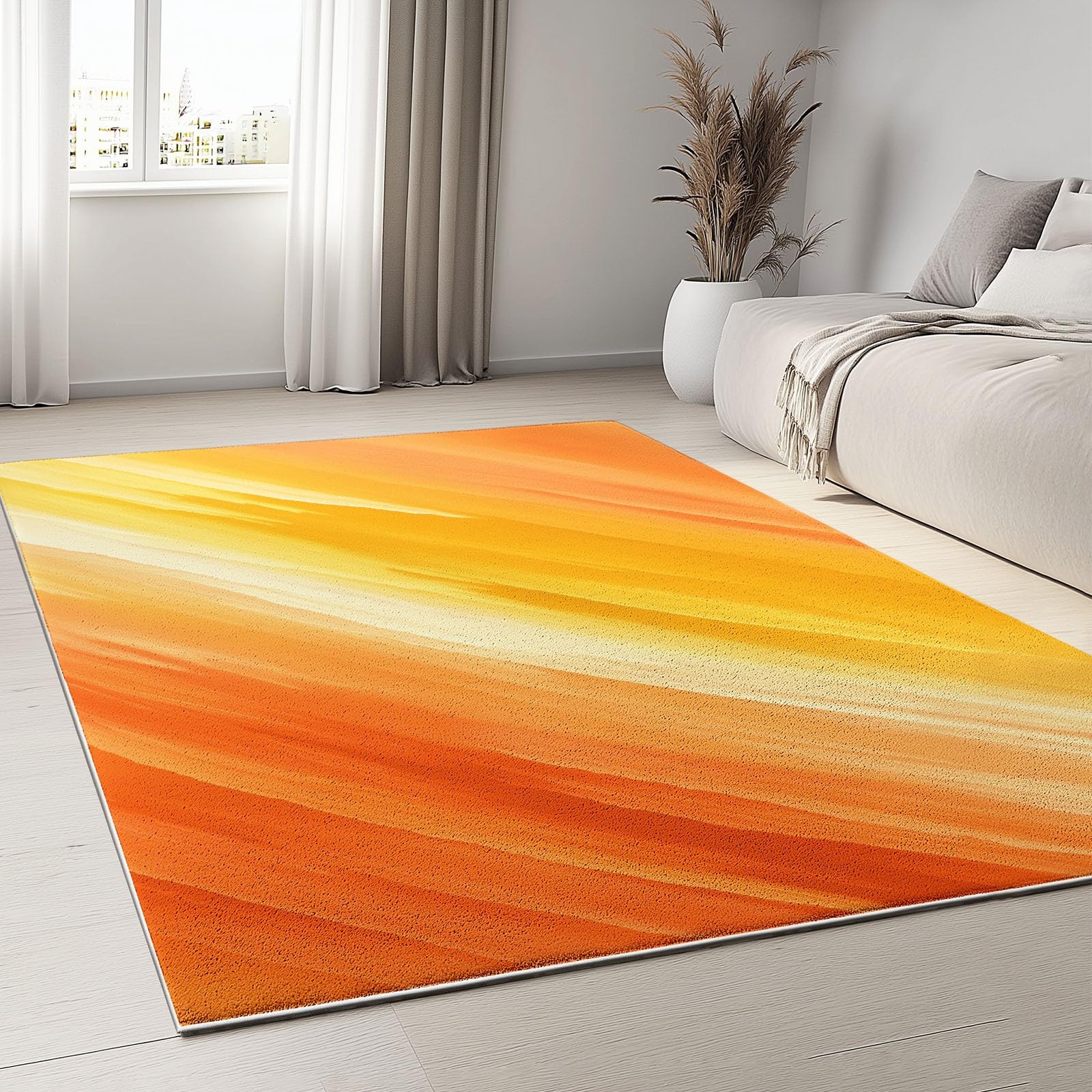 Impressionistisch Linienstruktur Waschbar Teppich Wohnzimmer 180x240 cm Küche Teppich mit Rutschhemmender Gummirückseite, Weich Kurzflor Gelb Teppiche für Schlafzimmer Kinderzimmer Esszimmer Matte
