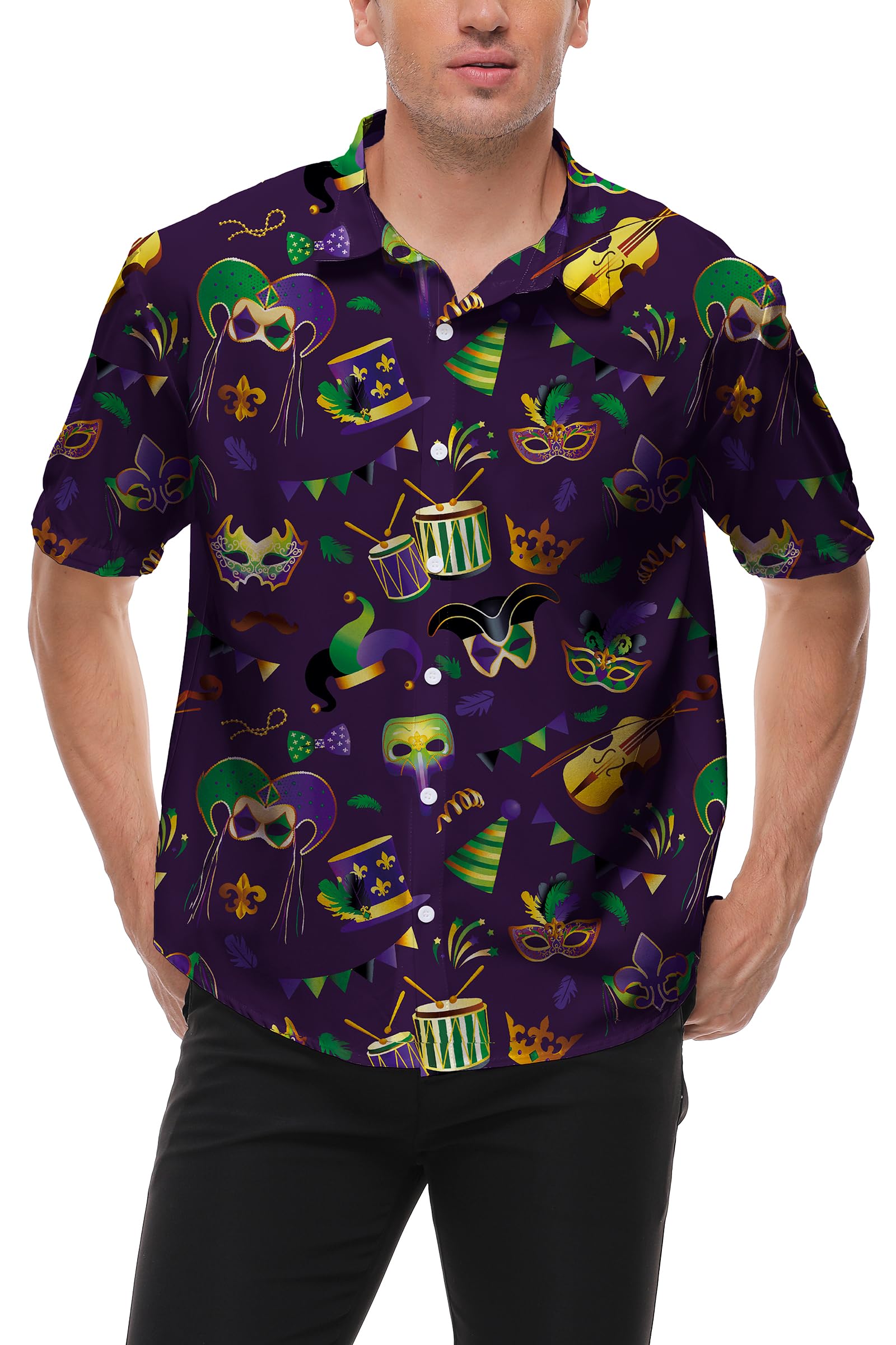 TMSD Men’s Halloween Button Down Tropical Short Sleeve Beach Hawaiian Shirt