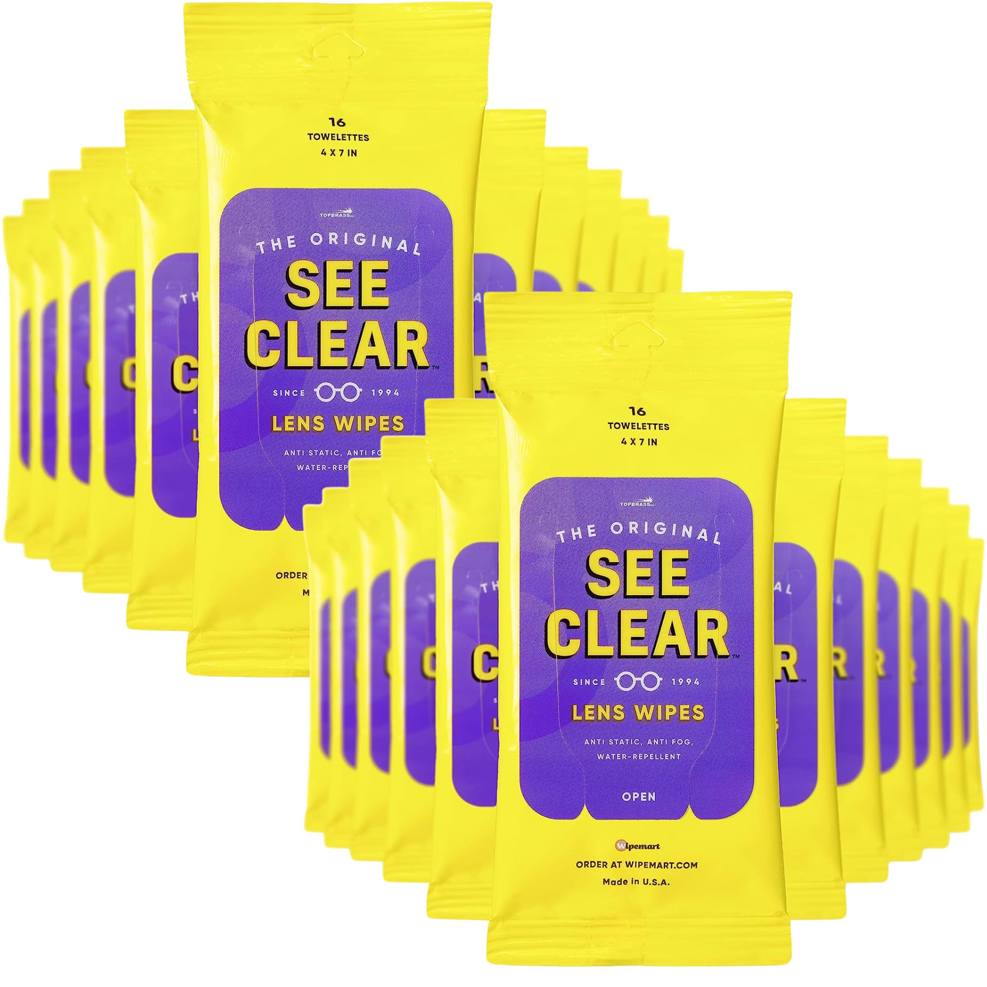 See Clear Original Lens Cleaning Wipes - Pre-Moistened Eyeglass &amp; Screen Cleaning Cloth Towelettes - Streak Free, Scratch Free Lens &amp; Electronic Screen Cleaner - 24 Resealable Packs of 16 (384 Wipes)