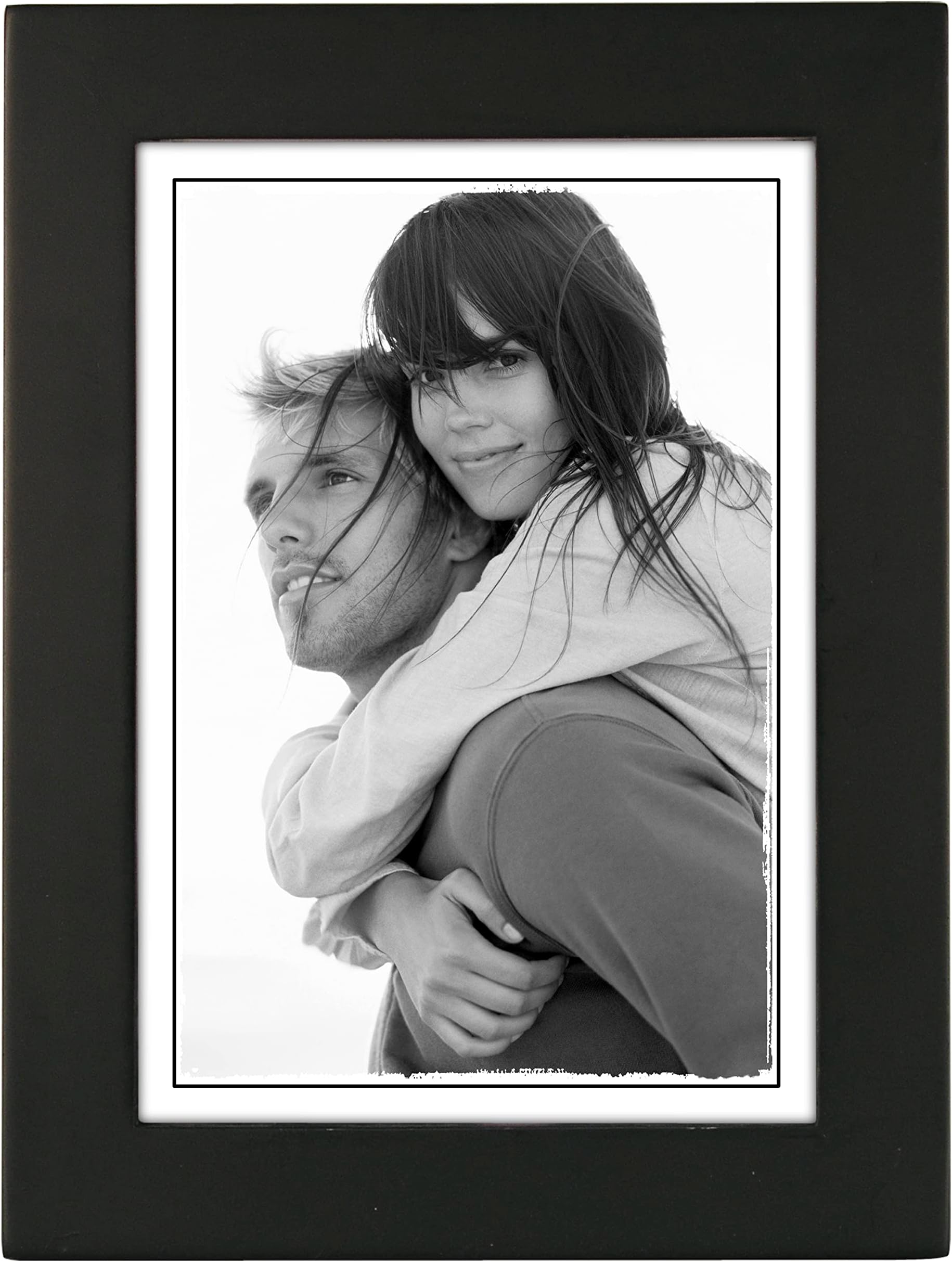 Malden 5x7 Picture Frame - Wide Real Wood Molding, Real Glass - Black
