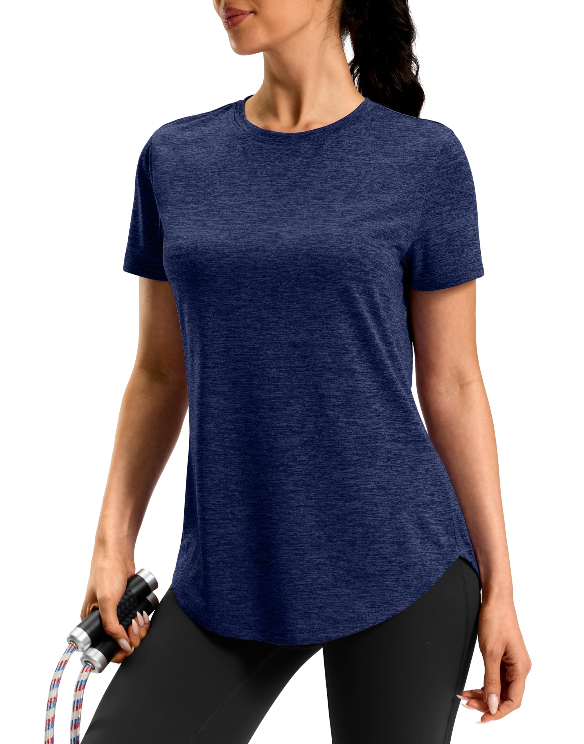 Women's Workout Shirts Bum-Covering Length Lightweight Short Sleeve Dry Fit Athletic Hiking Running Summer Tops for Women — view 15