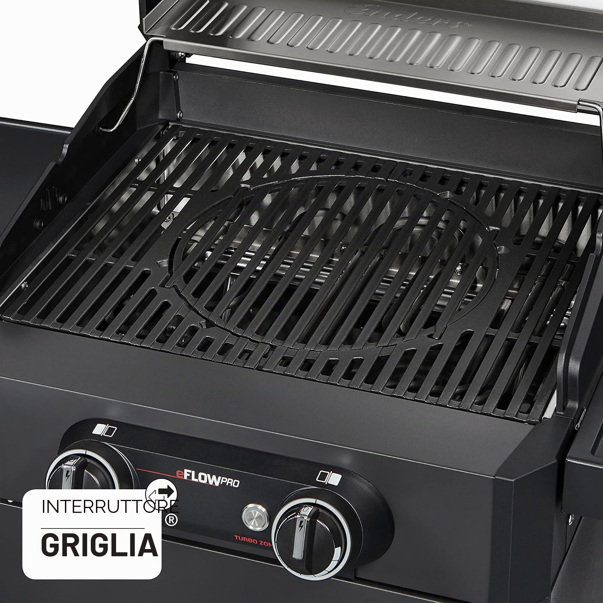 Enders eFlow PRO 2 Turbo Shadow Grill Elettrico con griglia in ghisa Switch Grid, Turbo Zone per grigliare a temperature elevate - Coperchio e parti laterali in alluminio fuso - Simple Clean 9712