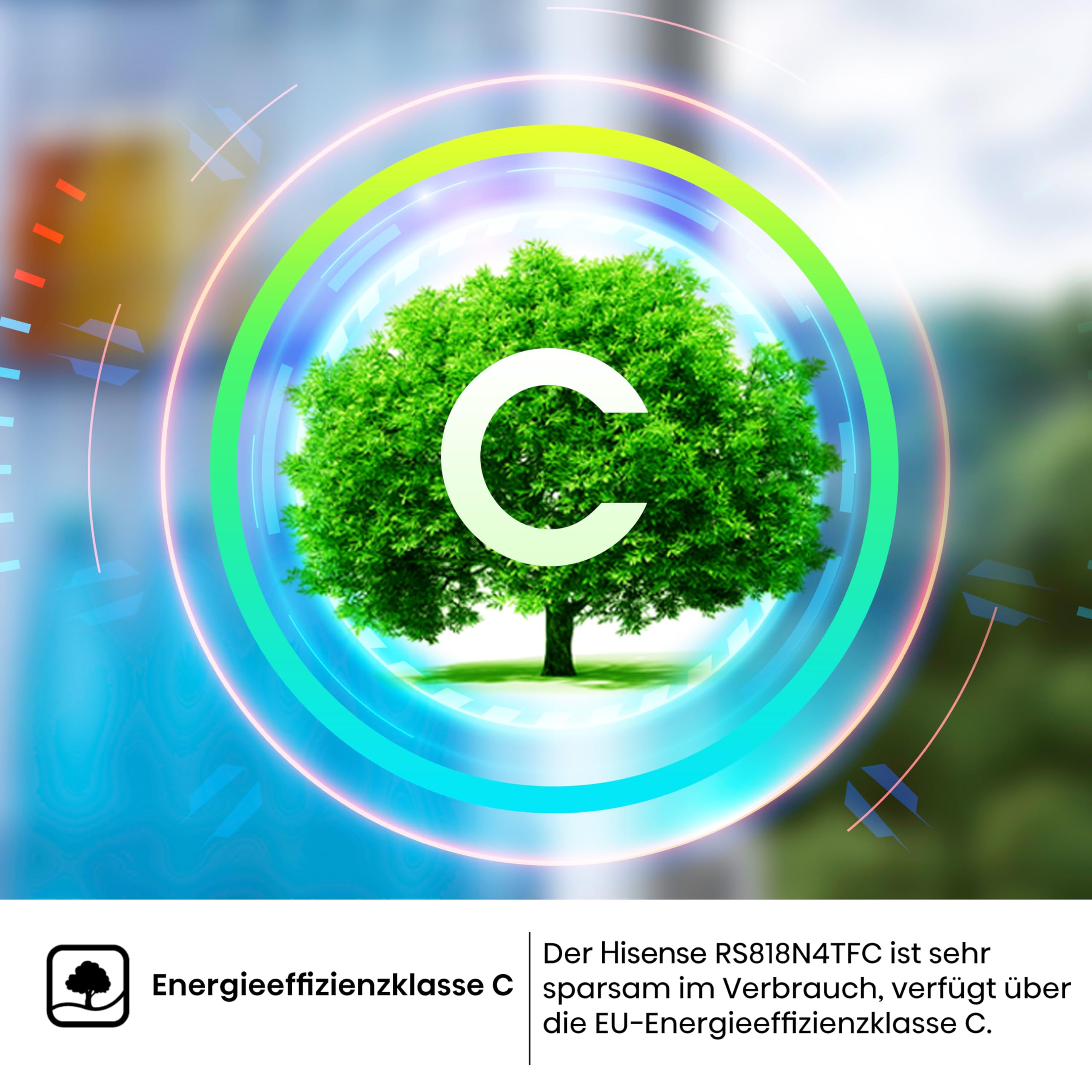 Hisense RS818N4TFC Side by Side – Kühl-Gefrierkombination, EEK C, Eis-Wasserspender, LED Display, Total No Frost, Multi Air Flow, Fast Freeze, schwarz