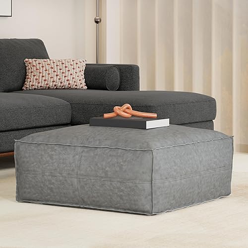Miniatura 2 de SIMPLIHOME Brody - Puf cuadrado grande de 30 pulgadas de ancho, color gris envejecido, otomana de piel sintética vegana, reposapiés o asiento